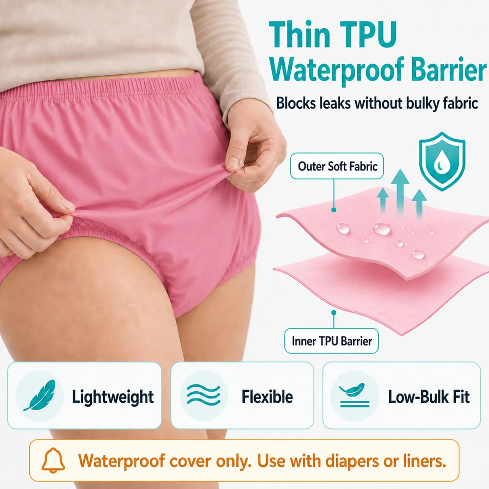 AQX Culottes étanches incontinence adulte lavables réutilisables taille M rose
