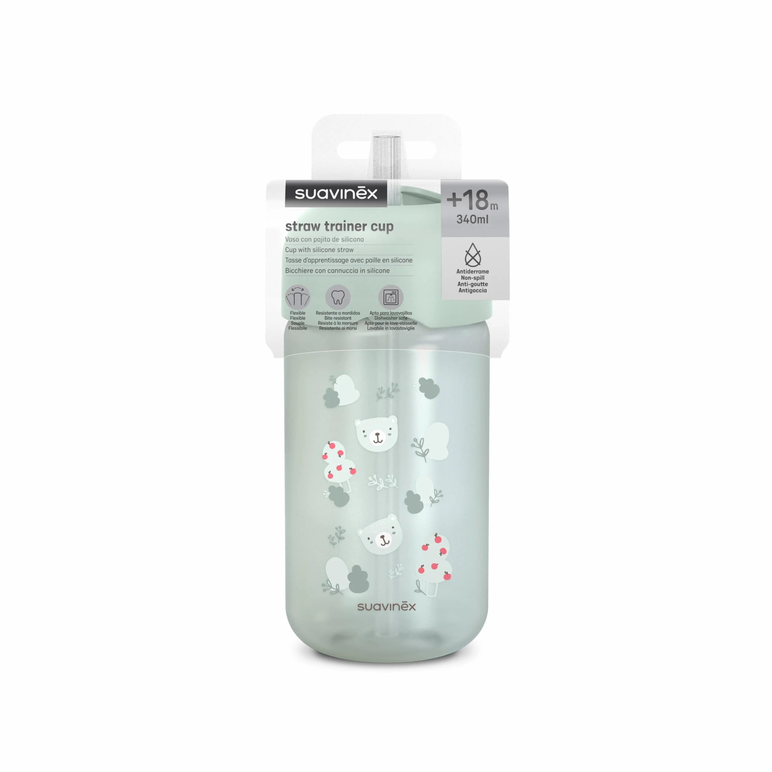 Suavinex Tasse Apprentissage Bébé 340 ml Anti-goutte Silicone Flexible Wild&Free Vert