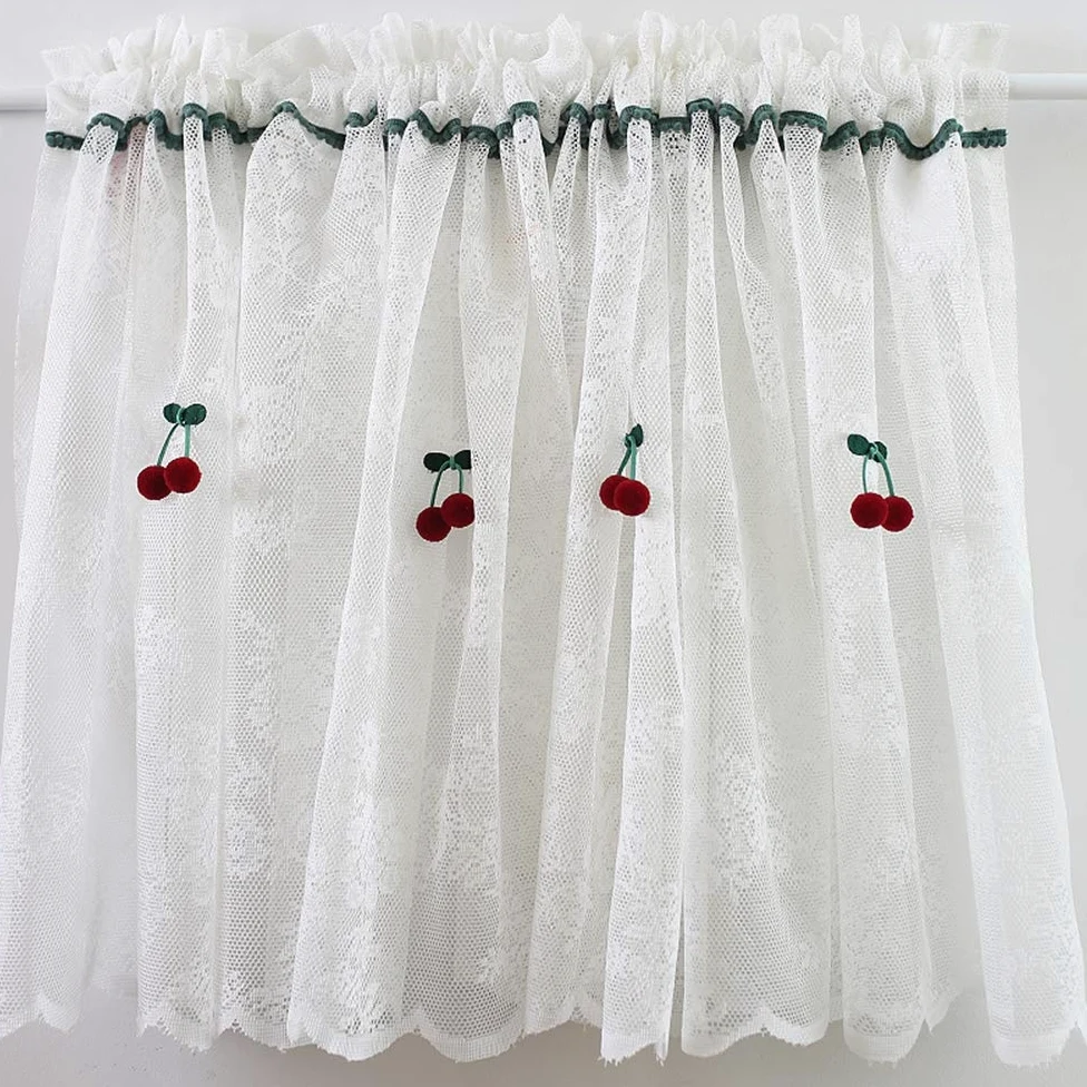 Rideau for cuisine café, rideau court, rideau court de cuisine, cantonnière de fenêtre, rideau en filet de dentelle blanche, rideau de café transparent, style campagnard et rural(W x H280x110cm)
