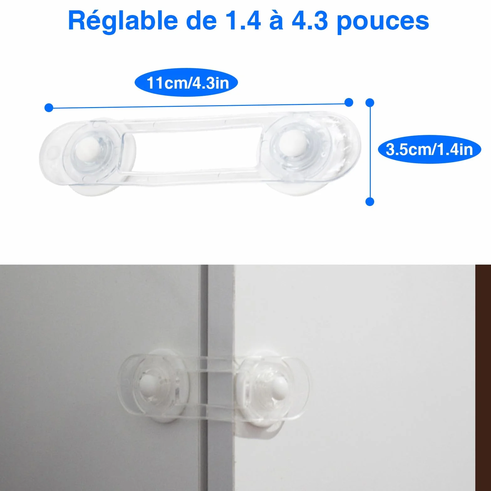 Verrouillage Sécurité Enfants Sangle Réglable 11 cm Adhésif 3M Sans Perçage Protection Bébé Autoadhésive