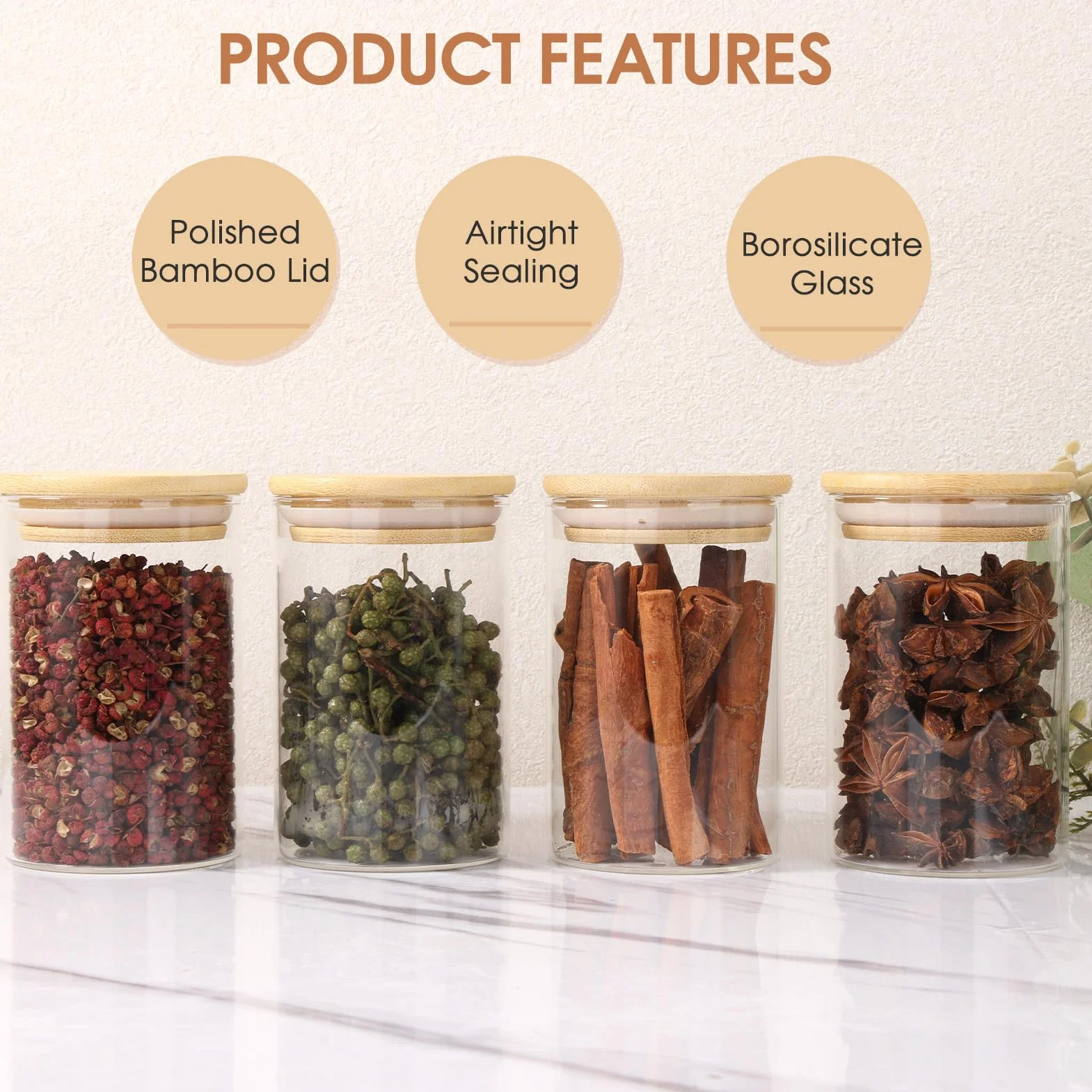 12 Bocaux à Épices en Verre 200 ml avec Couvercle Bambou, Récipient à Épices, Ensemble de Pots à Épices