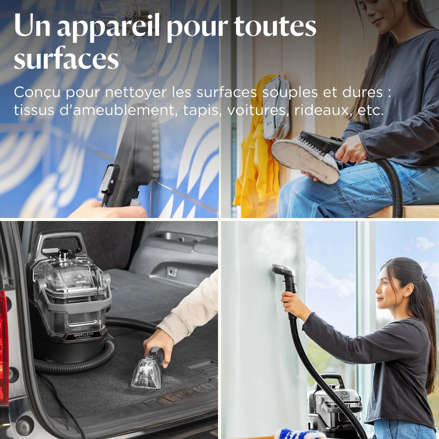 BISSELL SpotClean HydroSteam Shampouineuse Canapé 1000W Nettoyeur Vapeur HydroSteam Tapis Moquettes Meubles Tissus Voiture 3689N