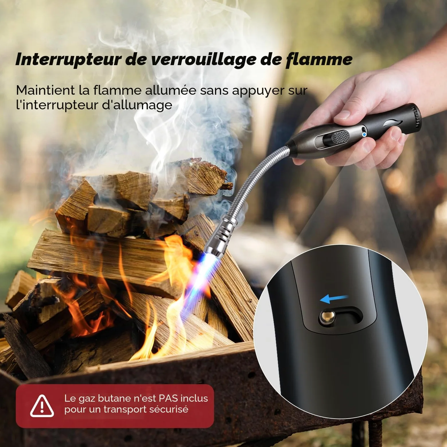 2Pcs Briquet Allume-Feu Rechargeable, Gaz/Allumette Long Allume-Bougies Tempête Flamme Chalumeau BBQ, Cheminée, Bois, Camping (Gaz Non Inclus) Noir et Orange