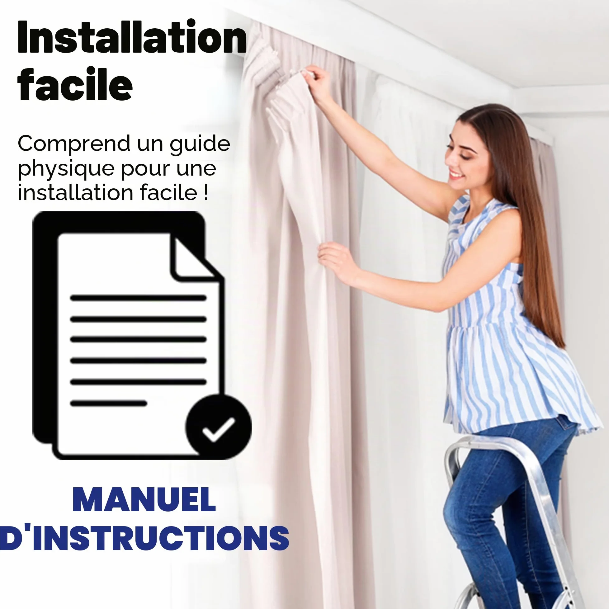 Rail de rideau de 2 mètres, rail de plafond pour rideaux, système de rails de rideaux à fixation murale ou plafond,Séparateur de pièce,Rail de rideau de plafond pour salon, chambre à coucher, douche