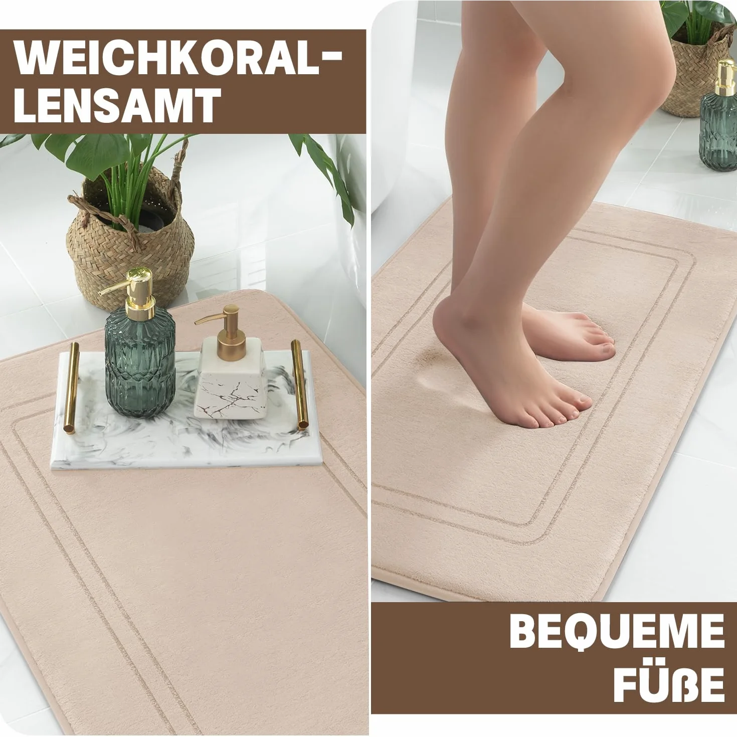 Chakme Tapis de Bain en Mousse à Mémoire de Forme Absorbant Antidérapant 43 x 61 cm Beige