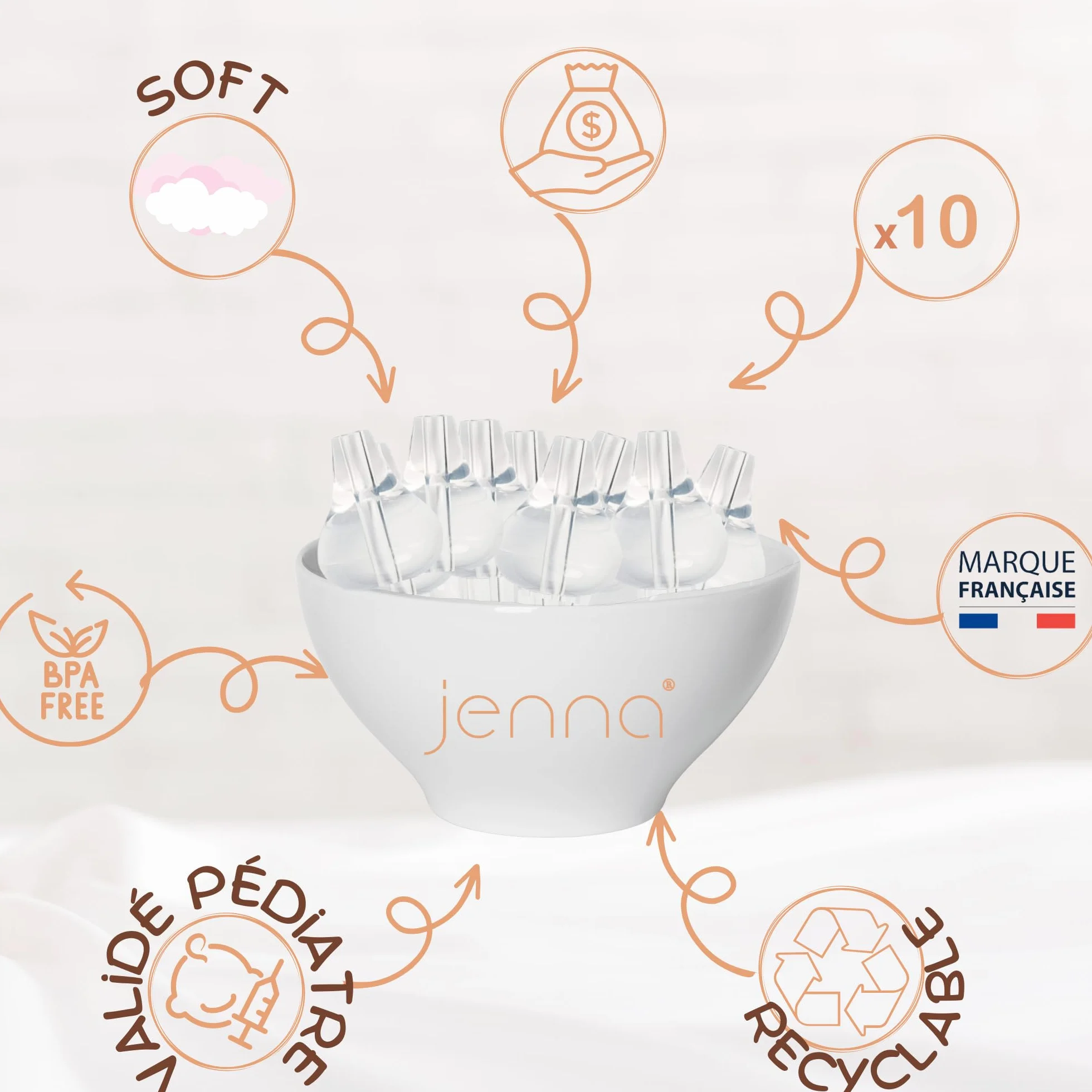 Embouts Seringue Nasale Bébé Réutilisables Silicone Hypoallergénique Compatible Sérum Physiologique Brosse Incluse