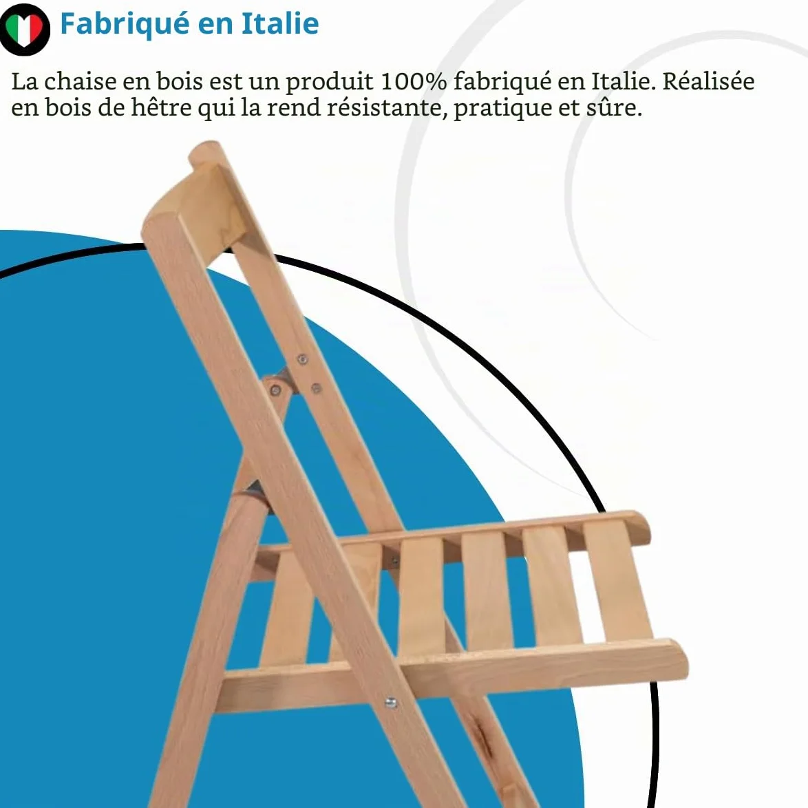 Tomaino - Lot de 4 chaises pliantes de camping en bois - Pour intérieur et extérieur - Peu encombrant, idéal pour cuisine, jardin, balcon (naturel)