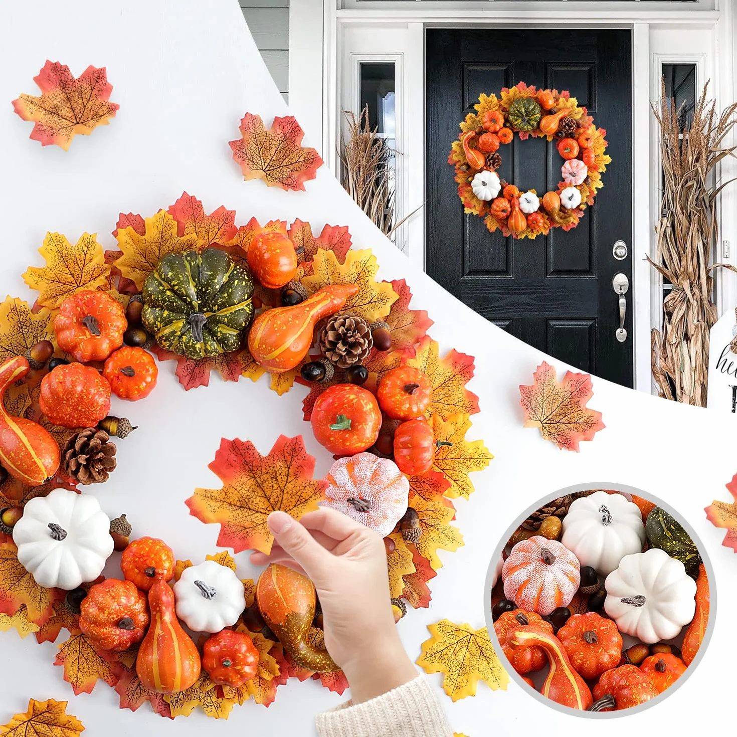 Benjia 102pcs Fausses Citrouilles Artificielles Automne Décoration Halloween