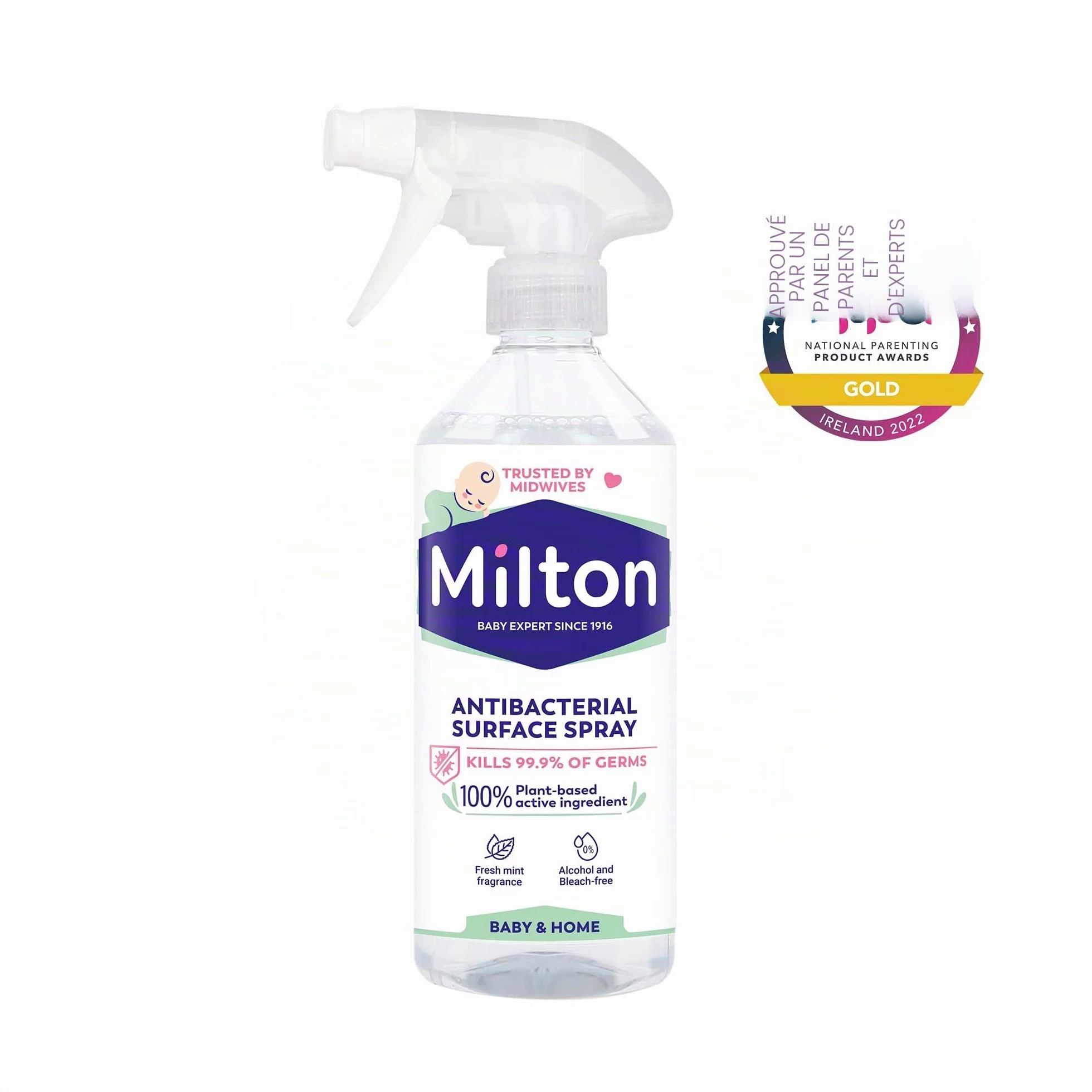 MILTON Nettoyant Désinfectant Multi Surfaces Spray 500ml Sans Javel Actif Végétale