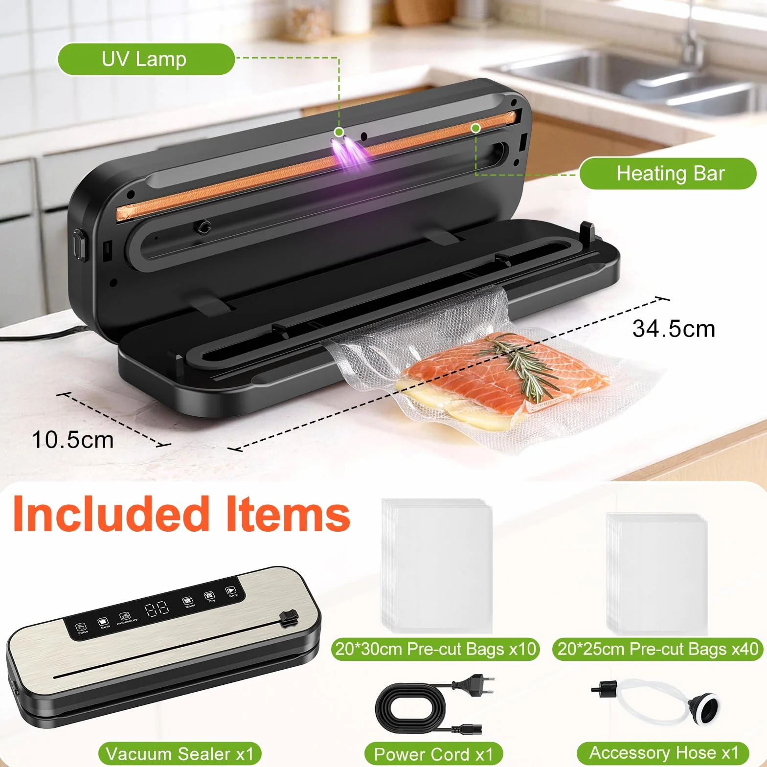 Machine Sous Vide Alimentaire 6 en 1 SHINER, Modes Sec et Humide, UV, 50 Sacs, Scellure 30 cm