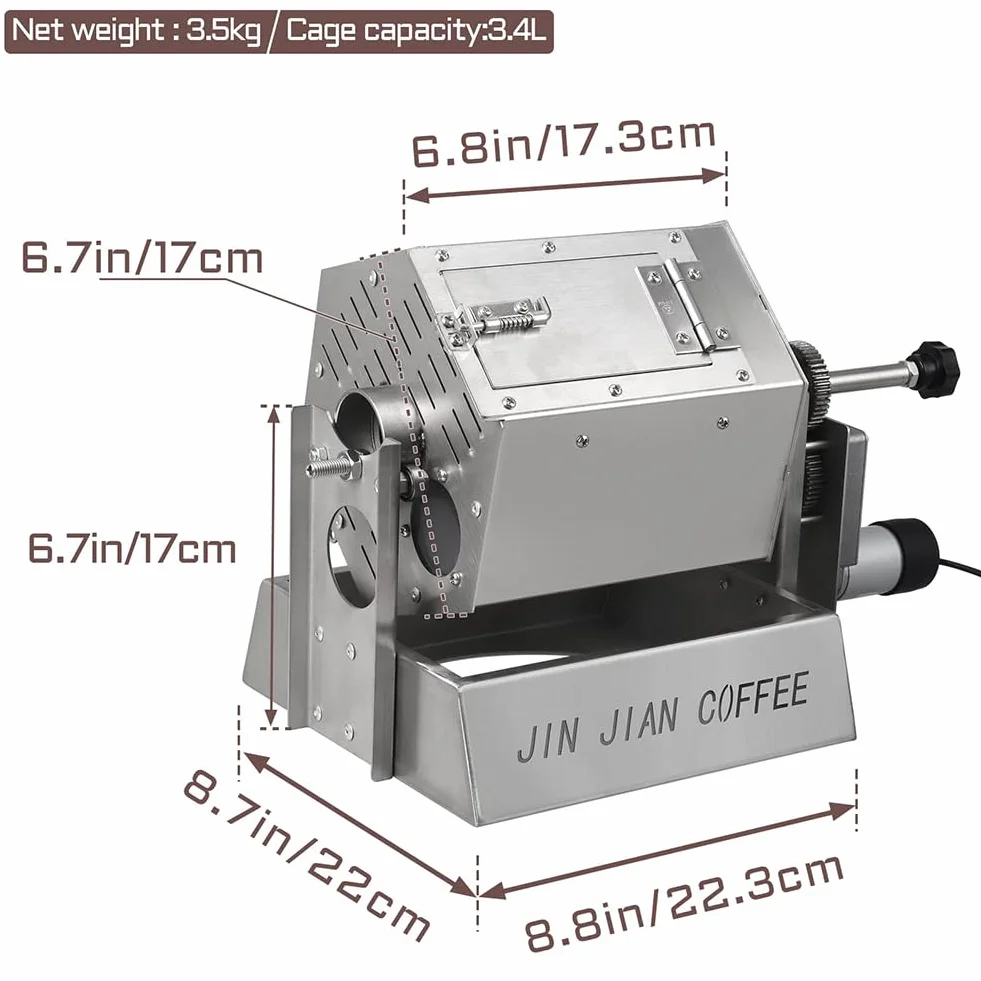 QUTBAG Torréfacteur Professionnel Grains Café 3,4 L Tambour Électrique avec Thermomètre
