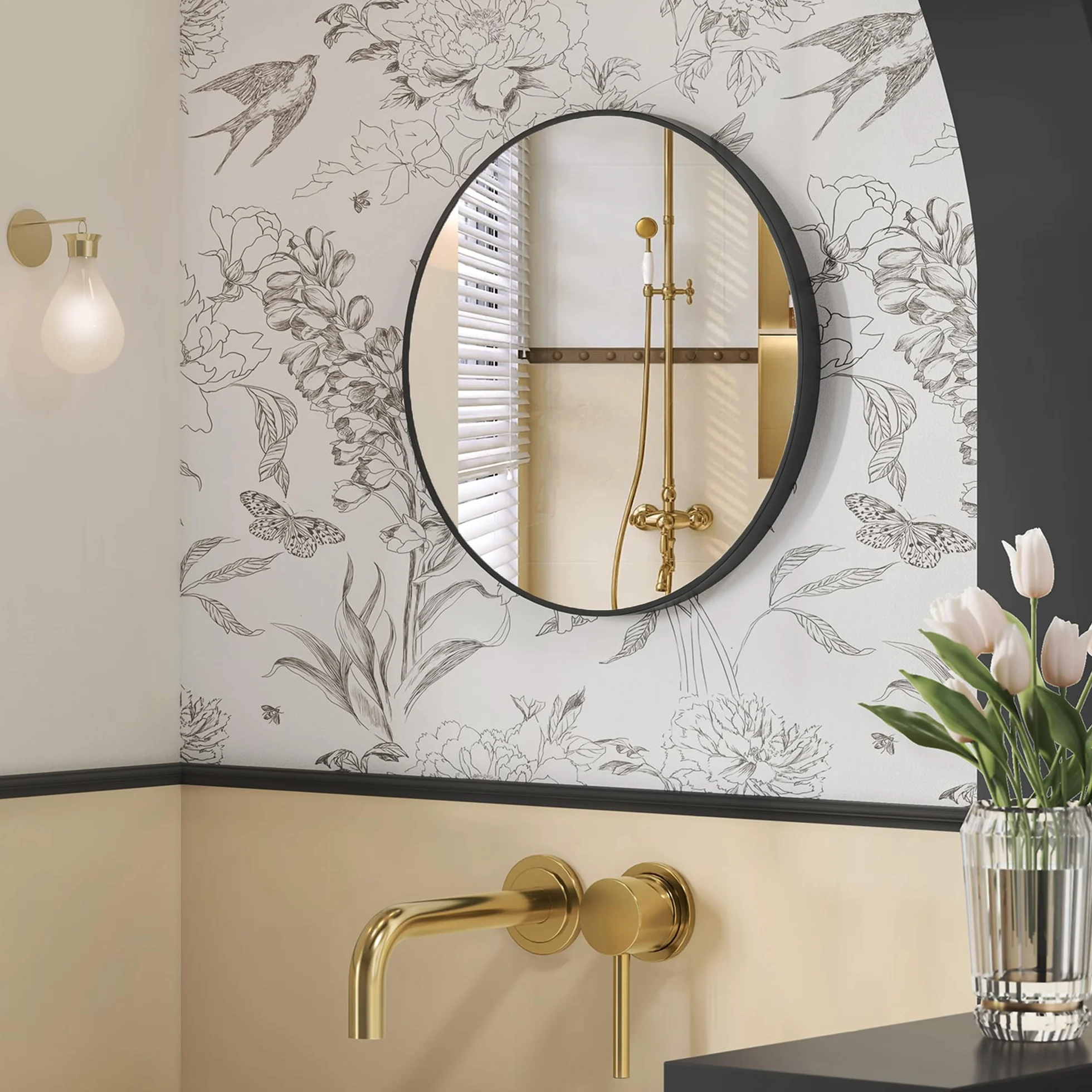 SONGMICS Miroir Rond Mural 61 cm Cadre en Métal Noir d'encre LWM102B01