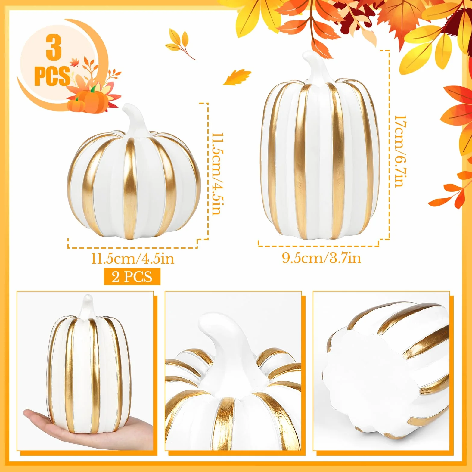 Fangoo 3Pièces Citrouilles Décoratives Résine Blanches pour DéCoration De Table d'automne Halloween RéColte Thanksgiving