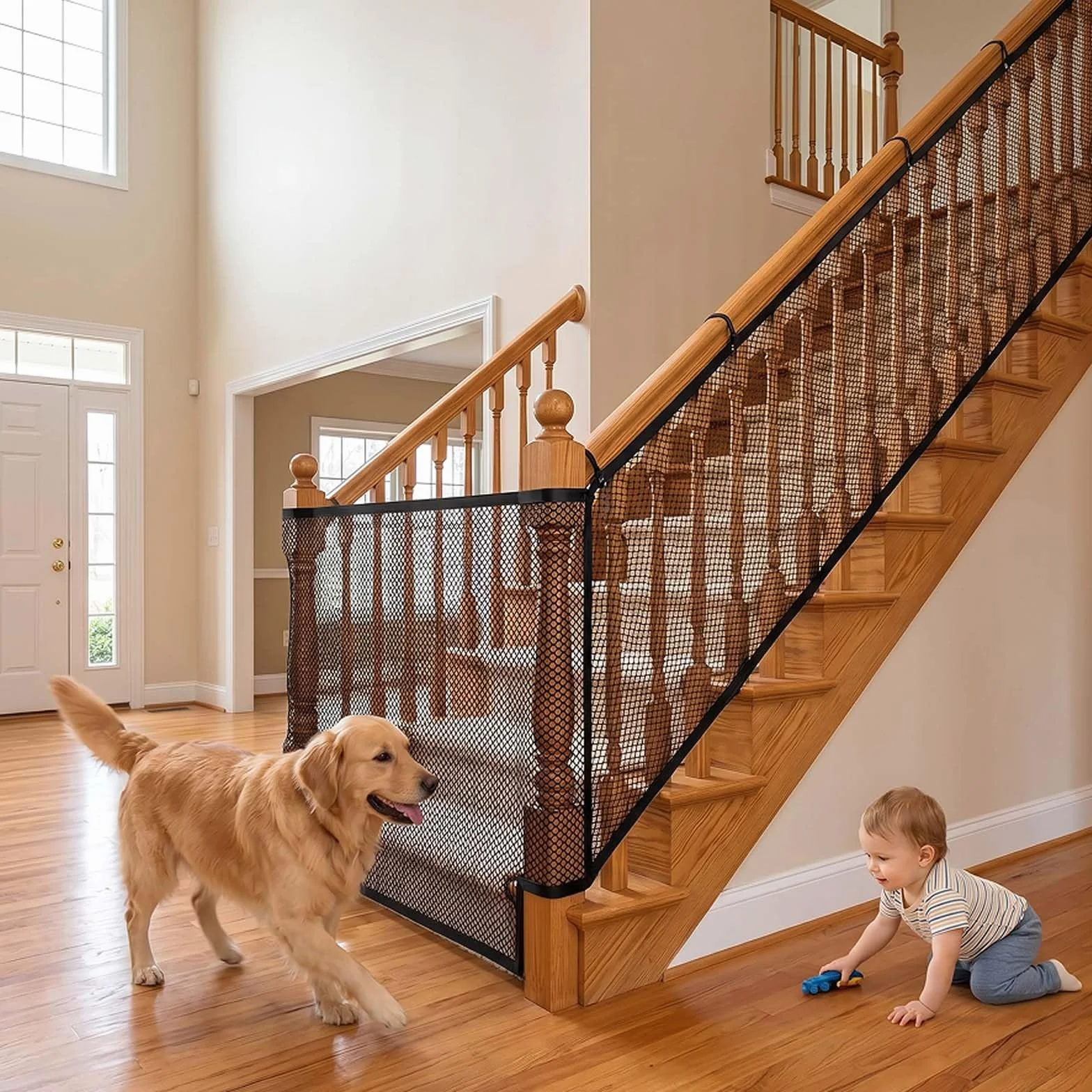 Filet Sécurité Escalier Enfant 300x78 cm, Filet Protection Balcon avec 15 Sangles 25 Cordes Nylon, Découpable Noir