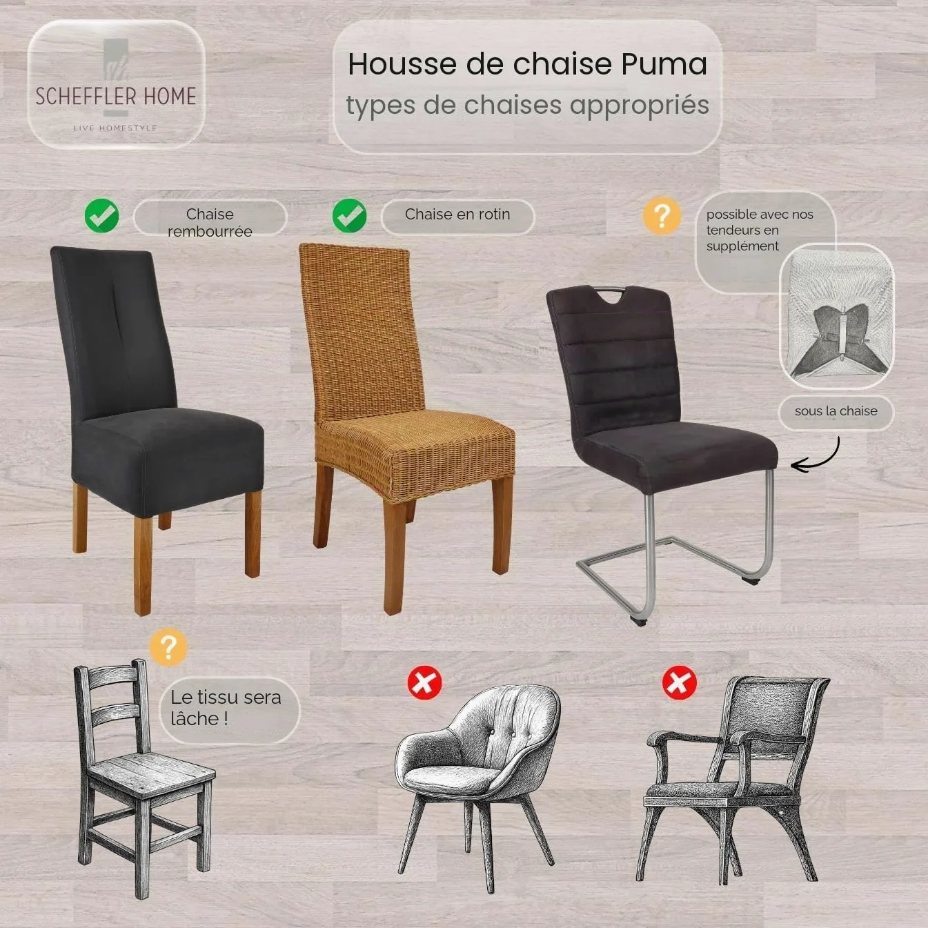 SCHEFFLER-Home Housse de Chaise Extensible « Puma Velvet » / Lot de 4 / Marron/Housses de siège élastiques en Velours/Housses de Chaise pour Chaise Luge