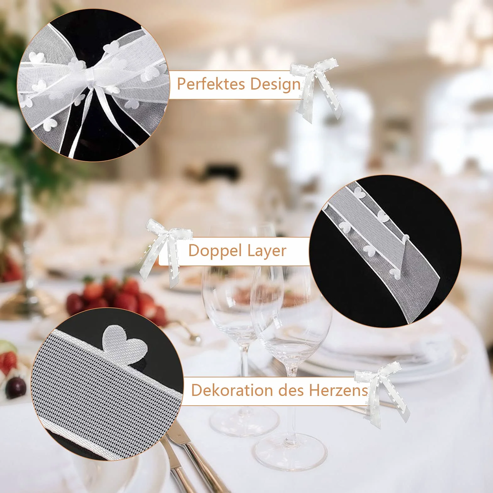 Noeud Voiture Mariage Blanc Satin Décoration 20PCS