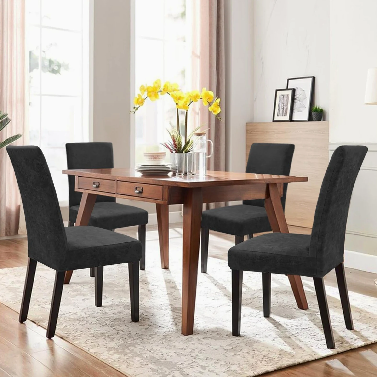Alishomtll Lot de 6 housses de chaise en cuir synthétique extensible - Noir | Housse de chaise élastique universelle lavable pour chaises de salle à manger, cuisine, mariage