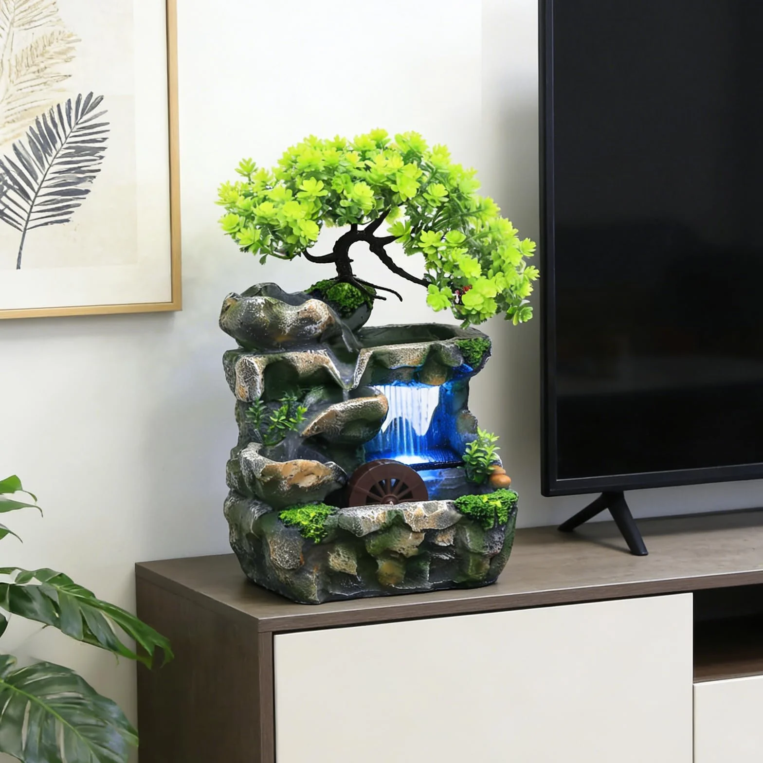 Fontaine d'intérieur LED, Fontaine de Table Cascade Bureau, Décoration Salon Zen