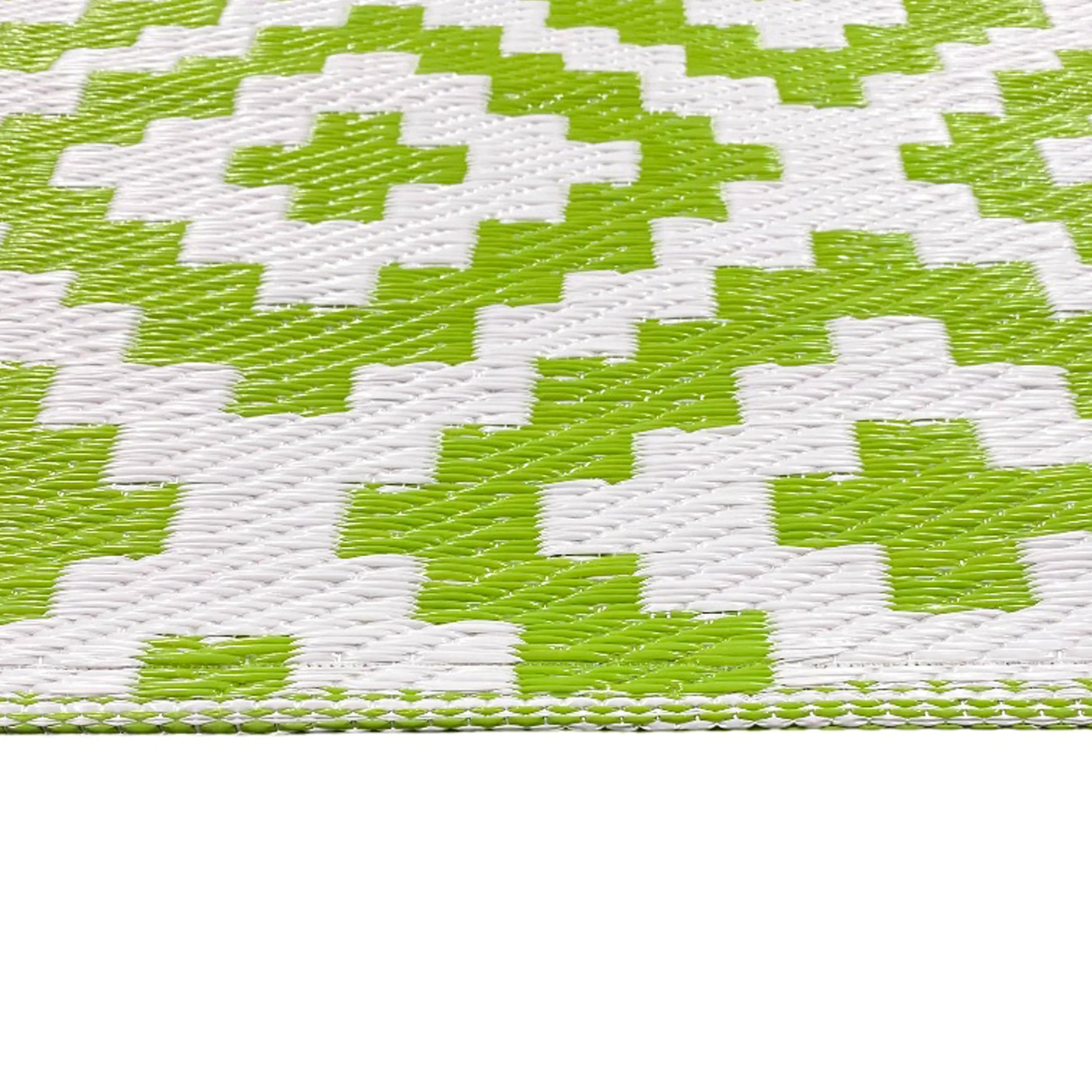 CARPETIA Tapis d'extérieur résistant aux intempéries, Plastique, Tapis d'auvent de Camping, Tapis de Jardin, Tapis de Balcon, Tapis Long, Motif en Losange, Vert Blanc 90 x 300 cm