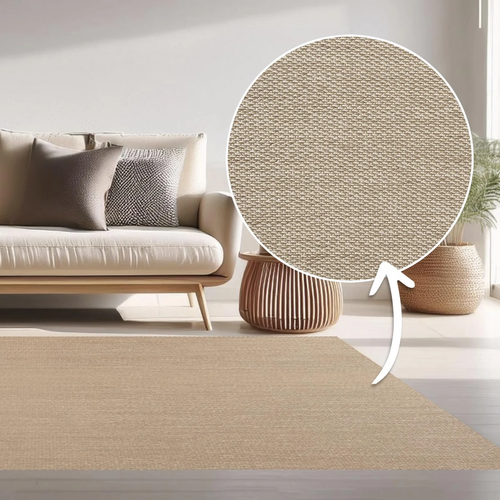 Storesdeco Tapis Vinyle Tissé Lavable Antidérapant 60 x 90 cm Beige