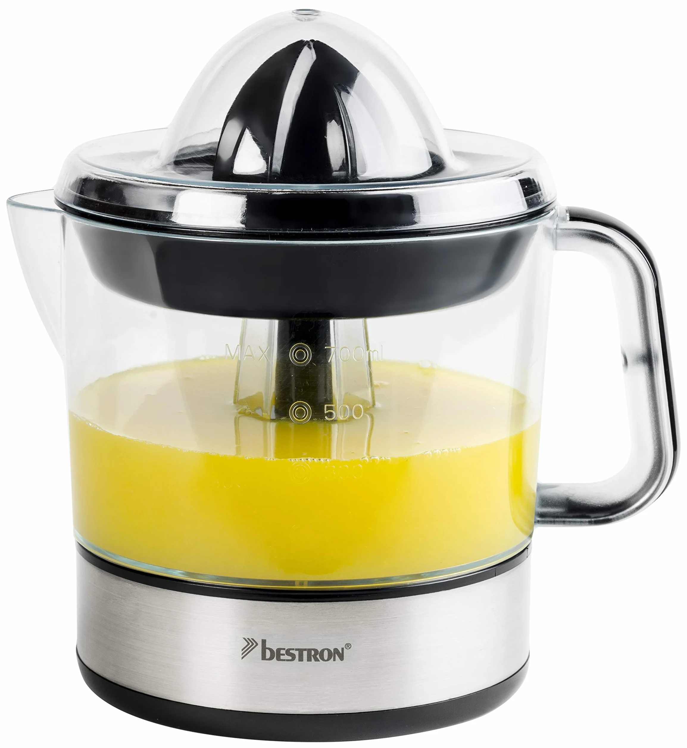 Bestron Presse-agrumes électrique 0.7 L Argent avec 2 cônes