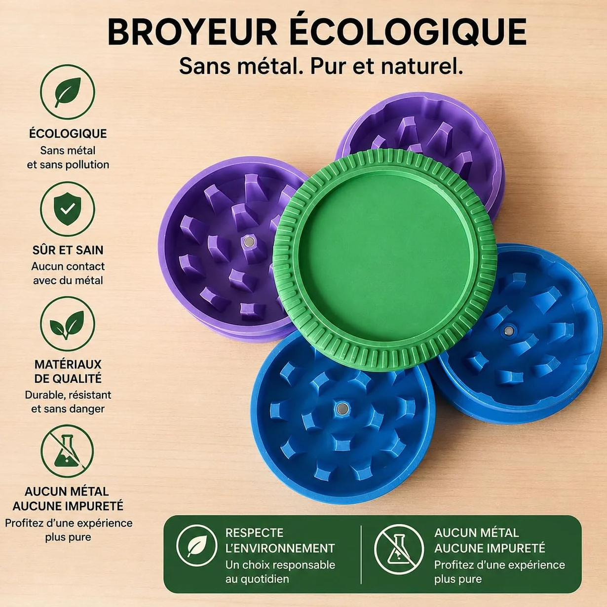 Broyeur à Herbes Biodégradable Manuel Plastique Léger Résistant Dents Efficaces Écologique sans Métal Rose