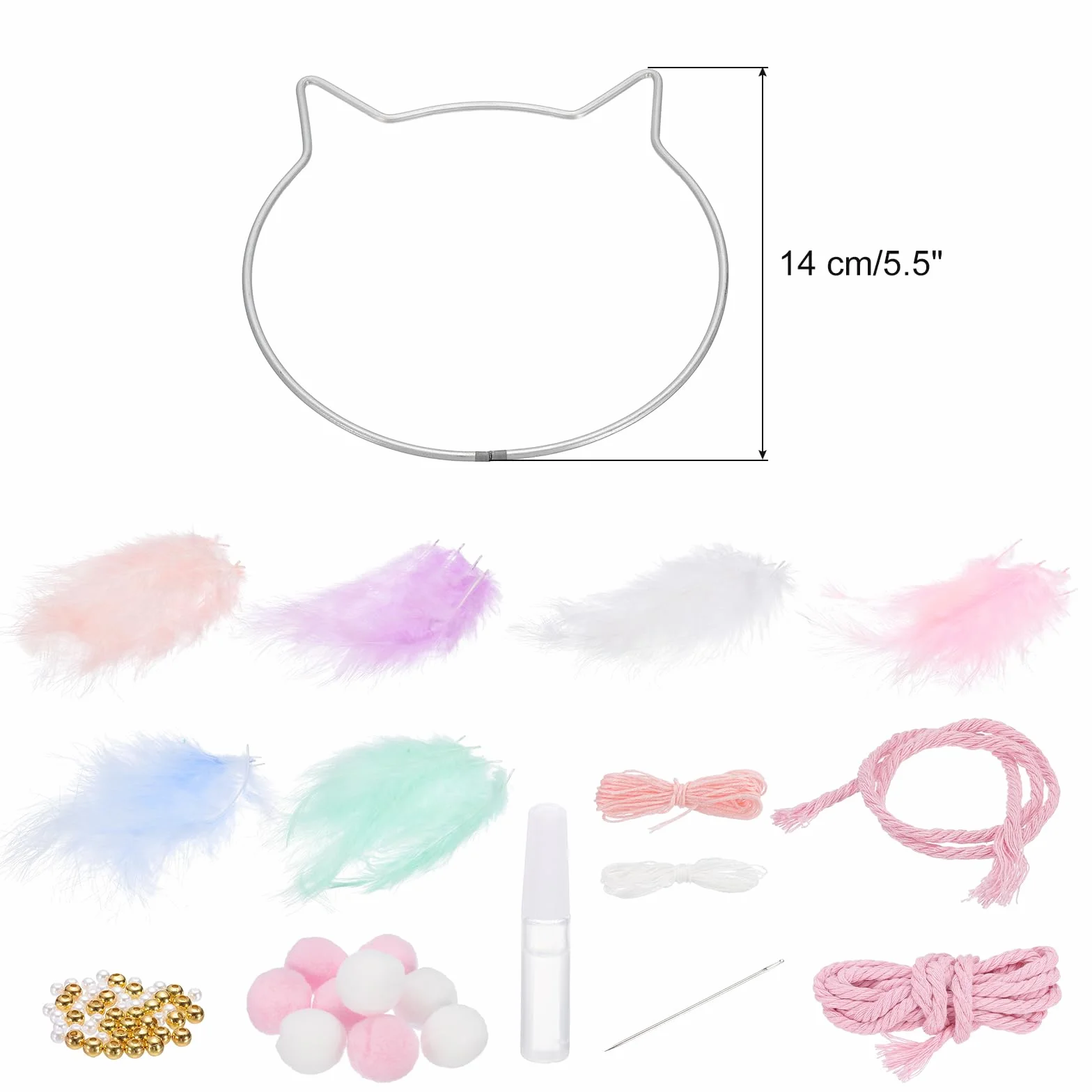 Kit de Fabrication de Chat Attrape-Rêves DIY avec Plumes, Pompons et Perles Rose