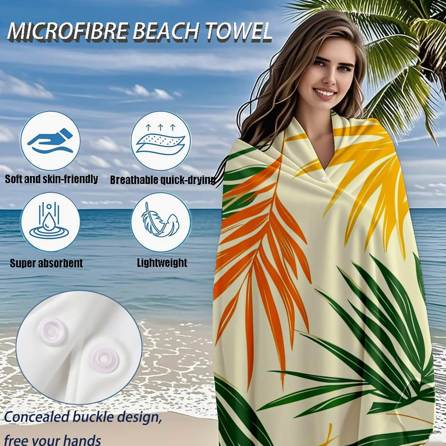 Serviette de Plage XXL 90x200,Feuille Serviette Plage Microfibre avec Séchage Rapide, Anti-Sable, Absorbante Fonction Design pour Vacances Piscine Pique-Nique Voyages Yoga, Cadeau Femme 2 Pack Q-752