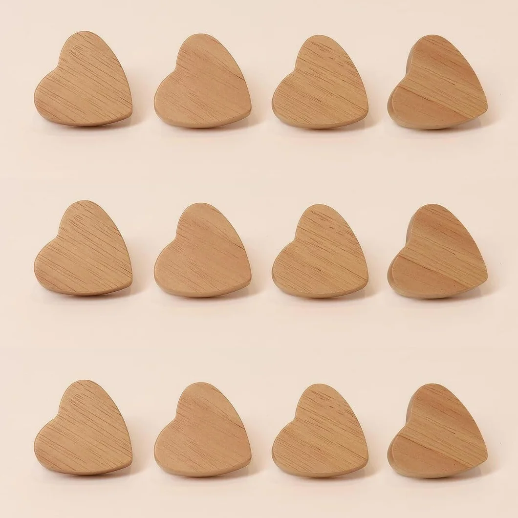 Lot de 12 boutons de meuble en bois en forme de cœur pour commodes