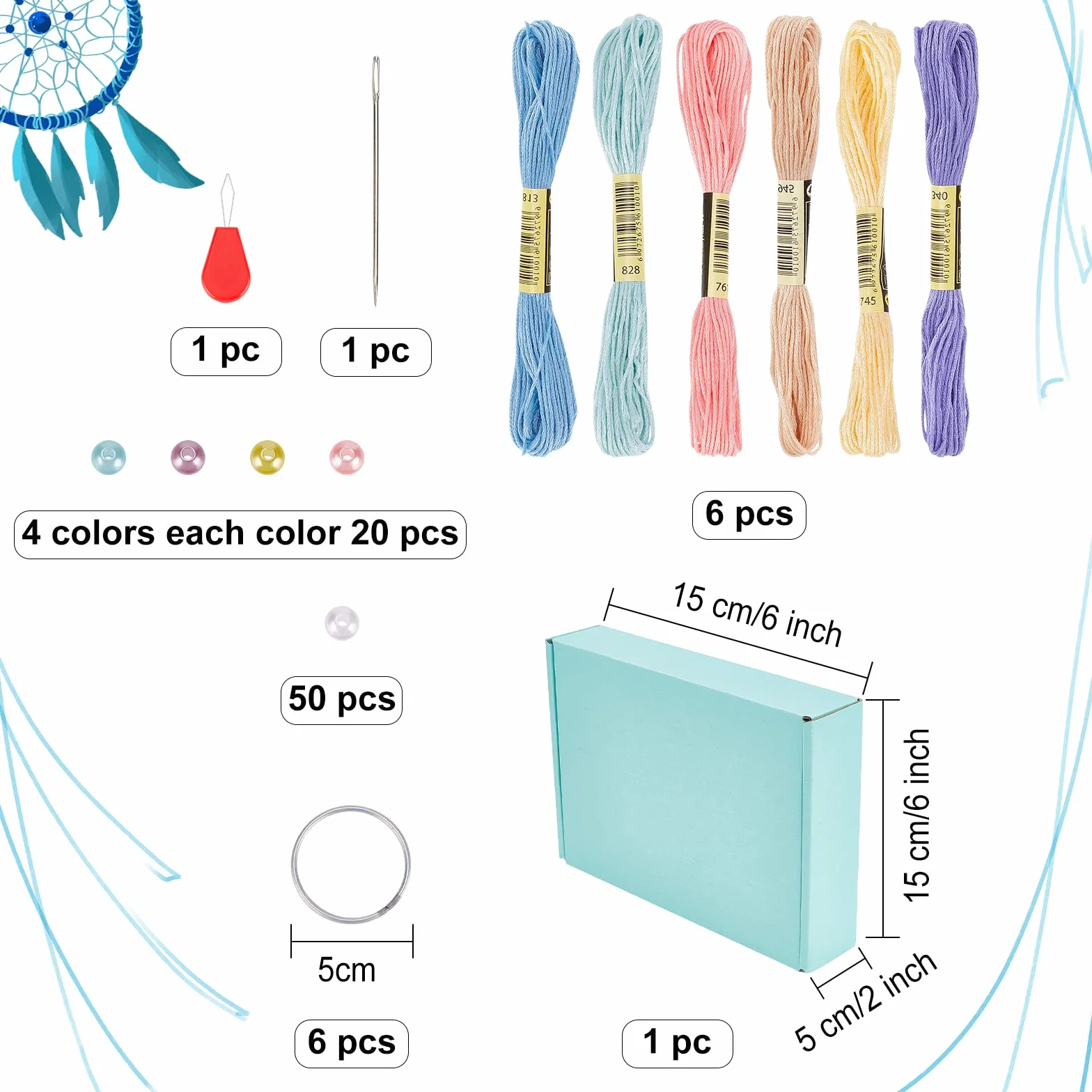 Kit attrape-rêves à faire soi-même Lot de 6 mini attrape-rêves pour sac pendentif porte-clés miroir voiture