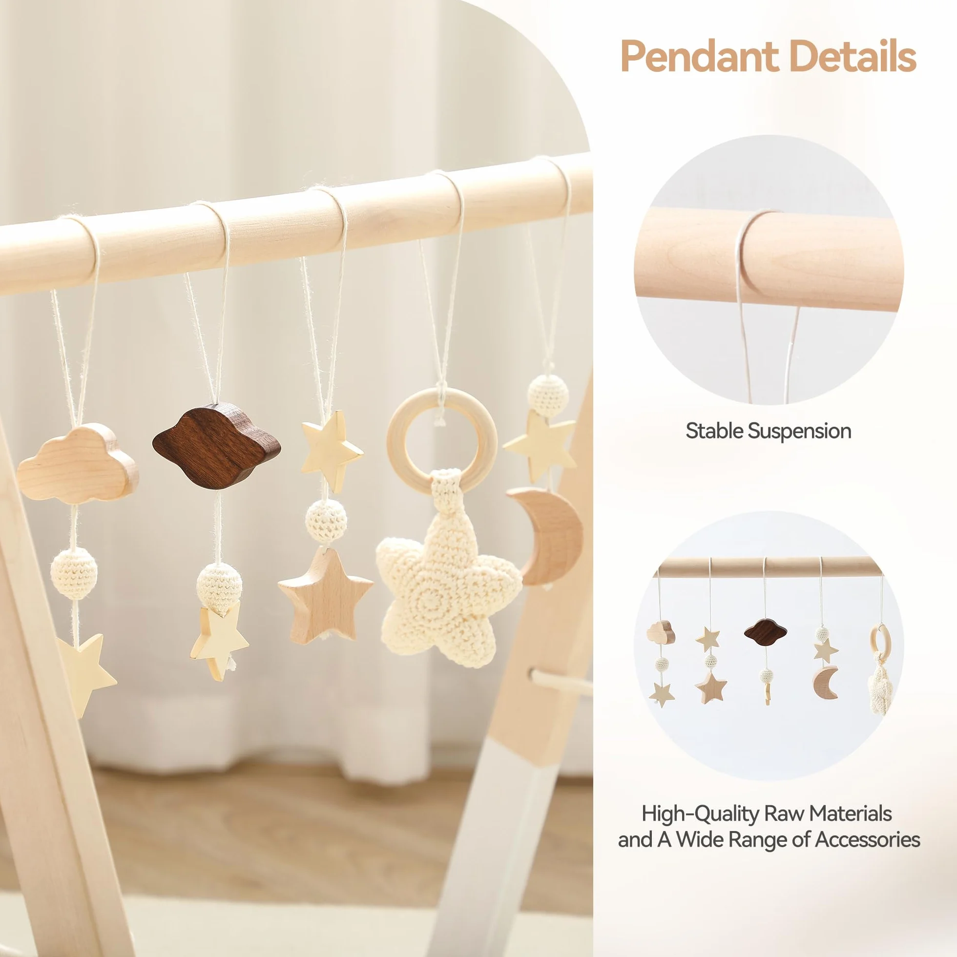 Arche de Jeu Bébé Bois Centre d'Activité Bébé Beige Etoiles Design Amovible