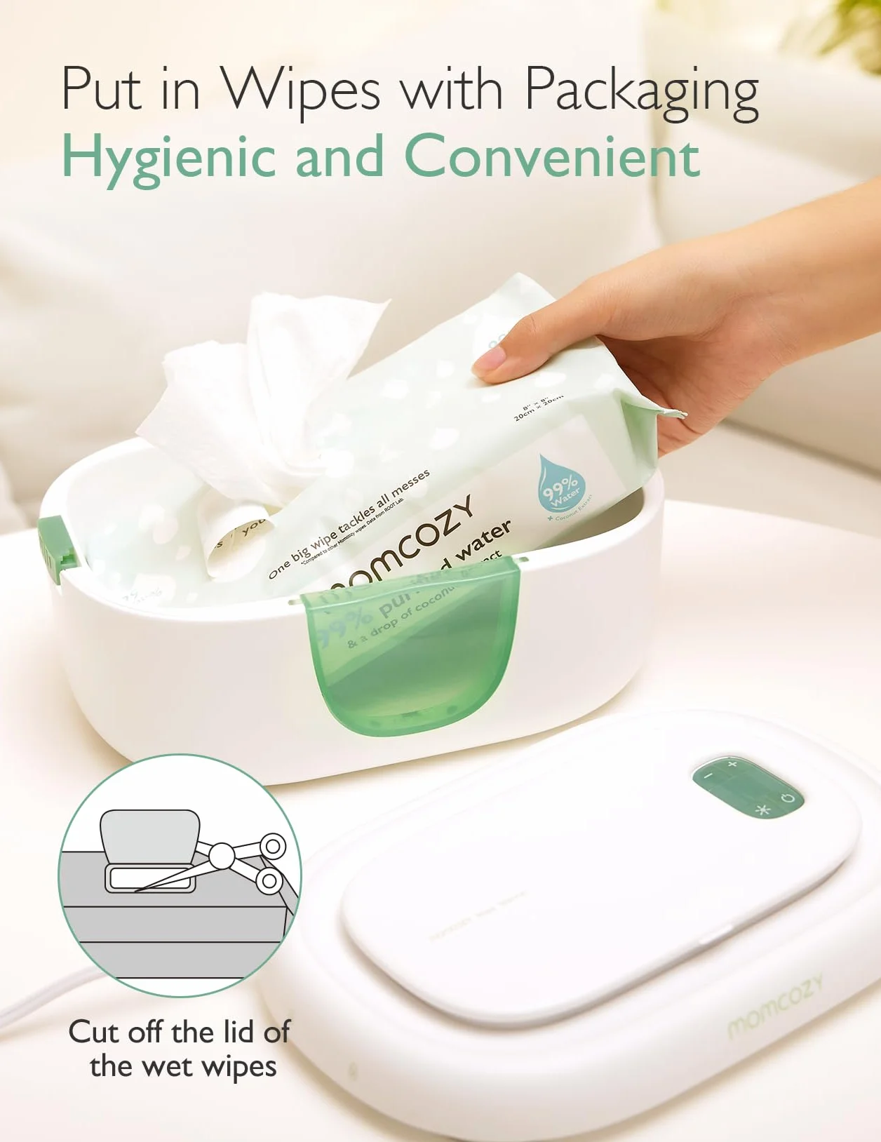 Momcozy Chauffeur de Lingettes Bébé – Design à ressort, grande capacité, chauffage rapide uniforme, 4 températures et veilleuse