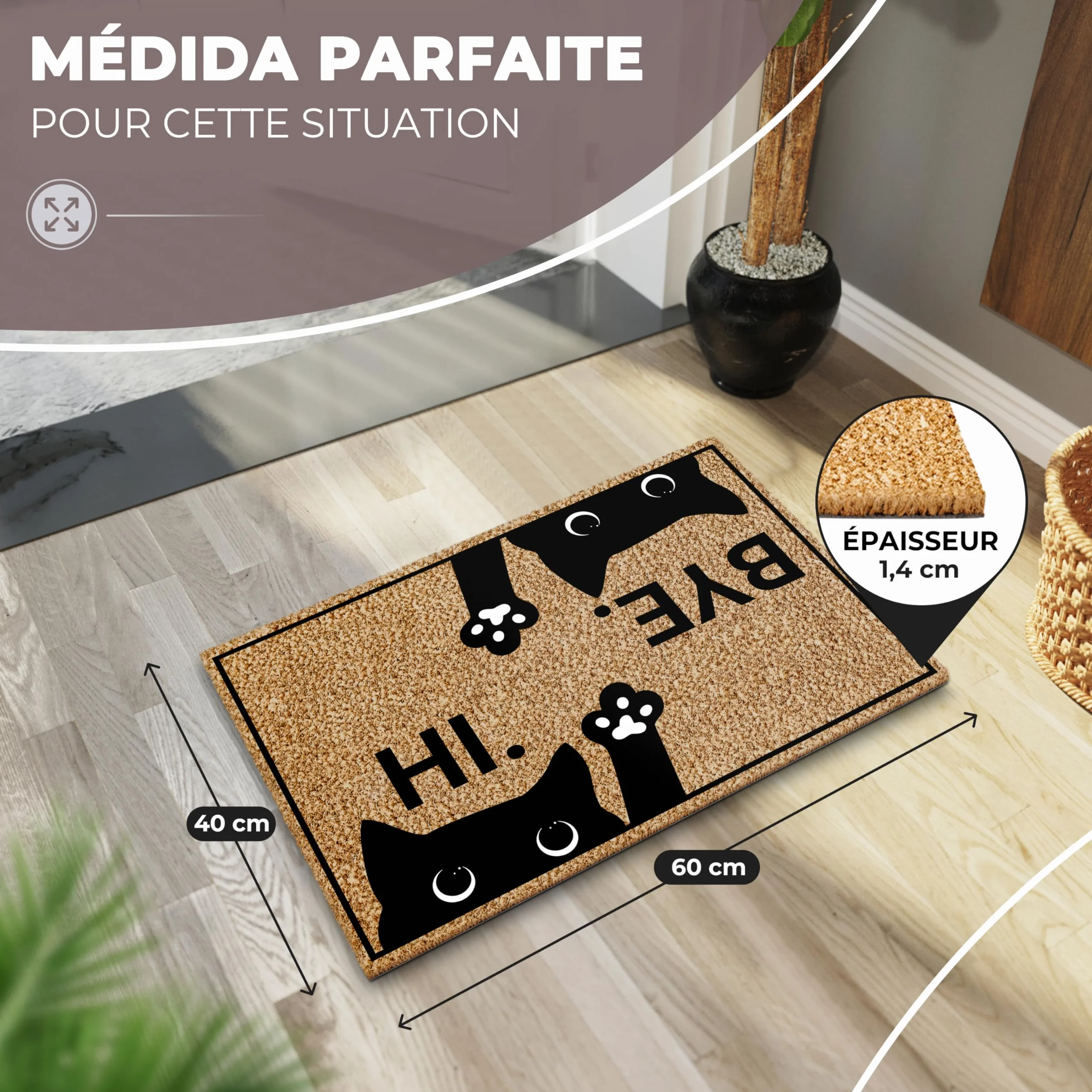 ElbFuchs Paillasson Coco 60x40cm Antidérapant Extra Durable Tapis Entrée