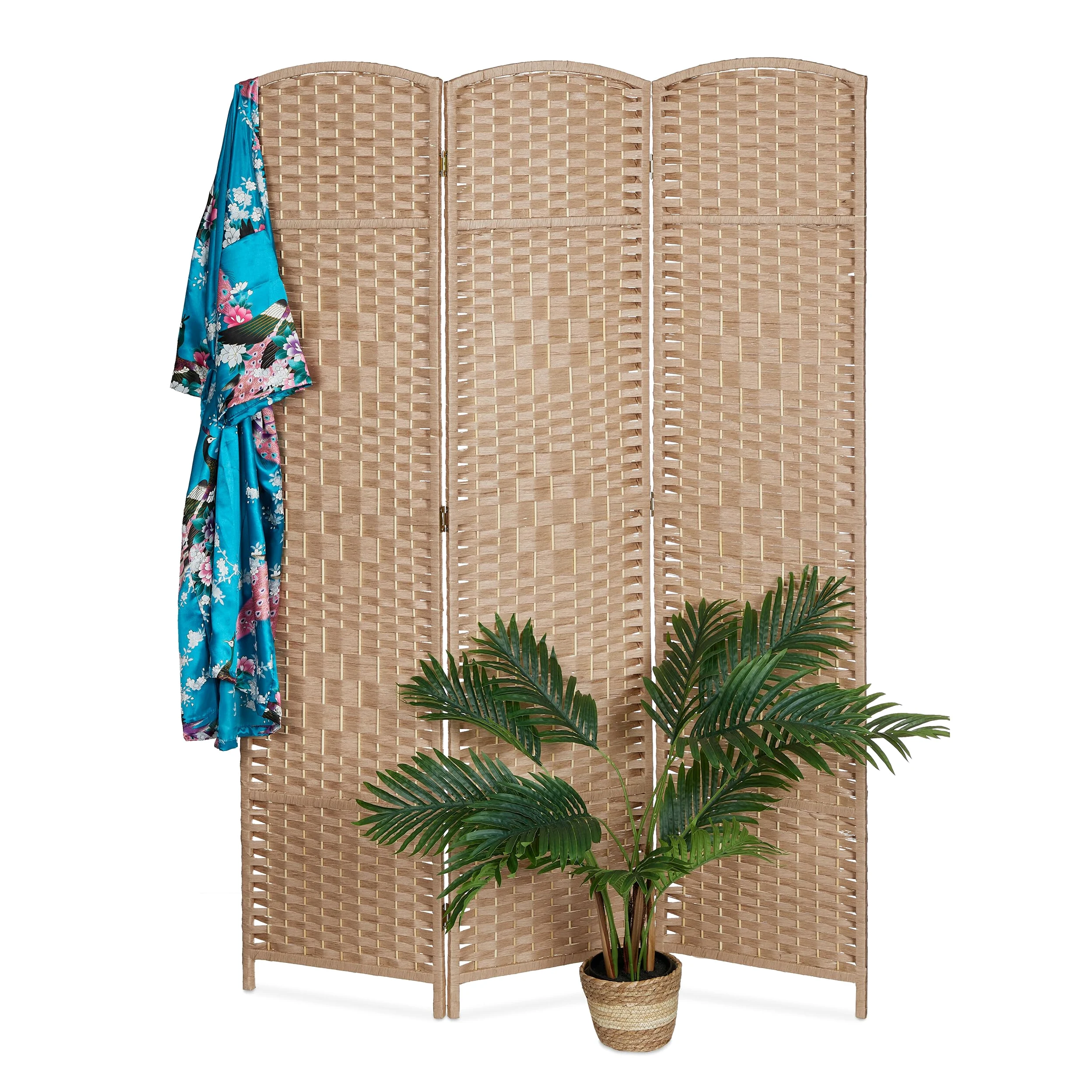 Relaxdays Paravent intérieur 3 Parties, HxL 170 x 120 cm, Pliable, Bois & Corde Papier, Naturel, séparateur de pièce