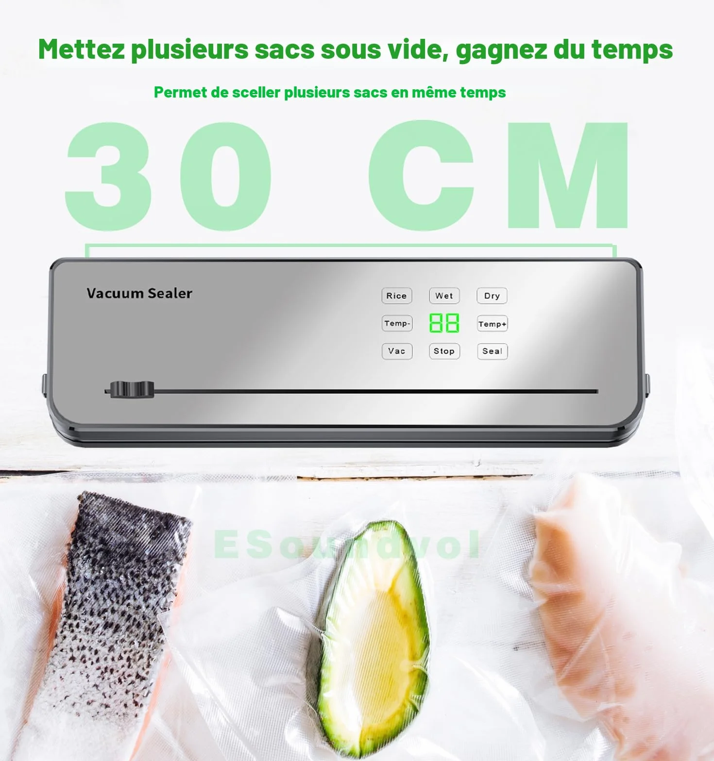 Machine Sous Vide Alimentaire ESoundvol 8 en 1 avec Contrôle de la Température et Coupe-Aliments Intégré
