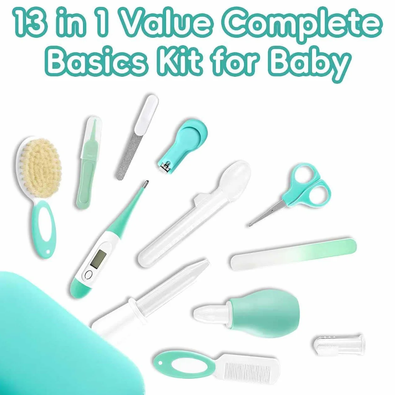 Kit de soins bébé 18 en 1 avec coupe-ongles et ciseaux, vert