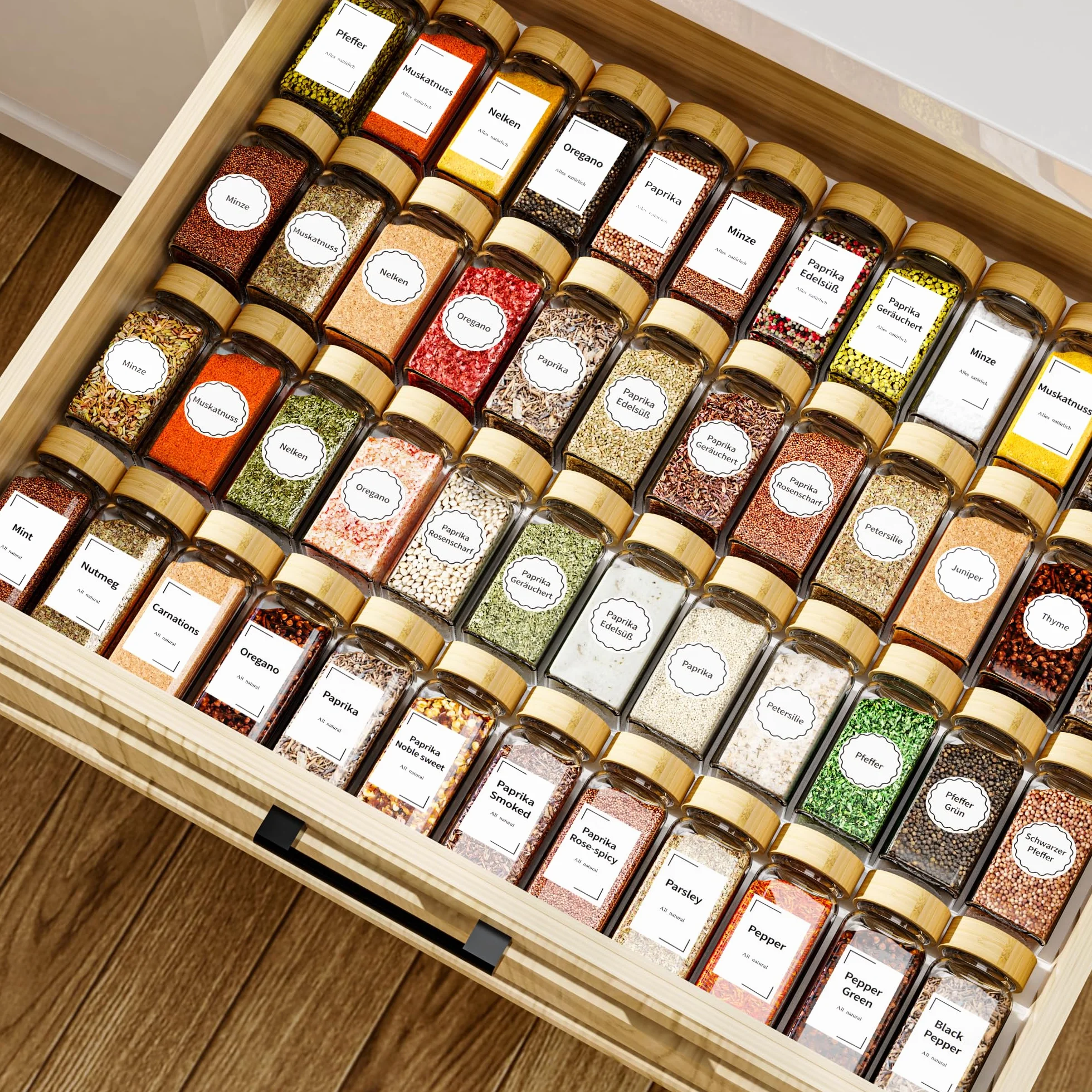 Pots à épices carrés 120 ml avec couvercle, lot de 24, entonnoir, saupoudrer, autocollants vides, tamis