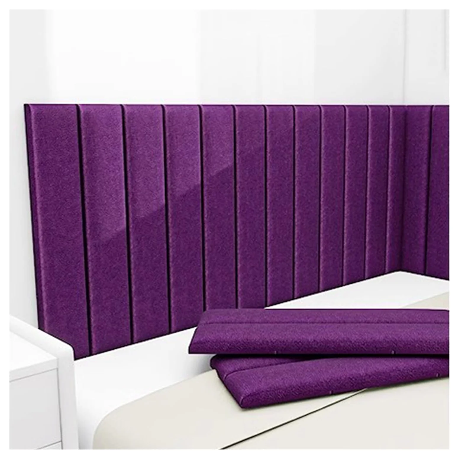 Panneaux muraux rembourrés Auto-adhésifs, tête de lit Murale capitonnée Anti-Collision, pour Autour du lit, décoration de Chambre (Violet, 8 pièces)