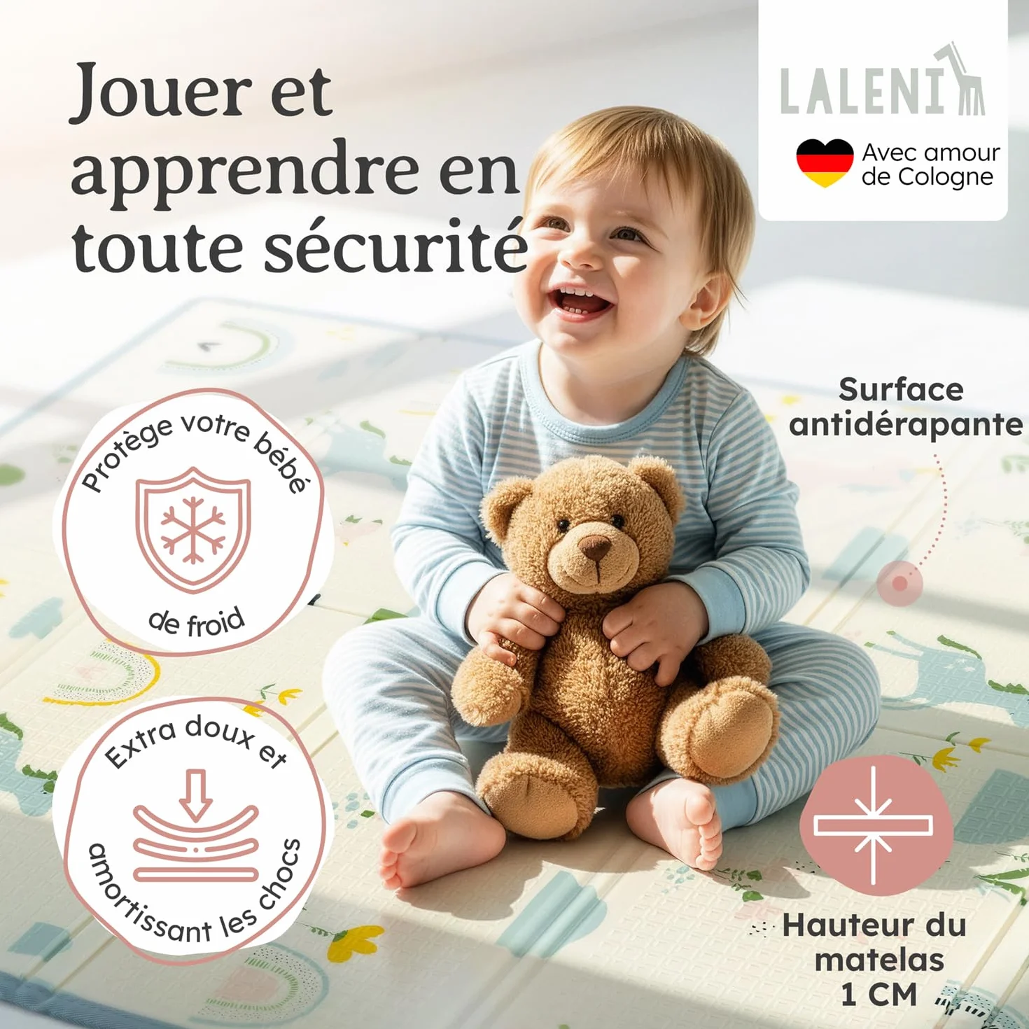 Tapis d’éveil bébé imperméable 120 x 150 x 1 cm pliable réversible antidérapant arc-en-ciel