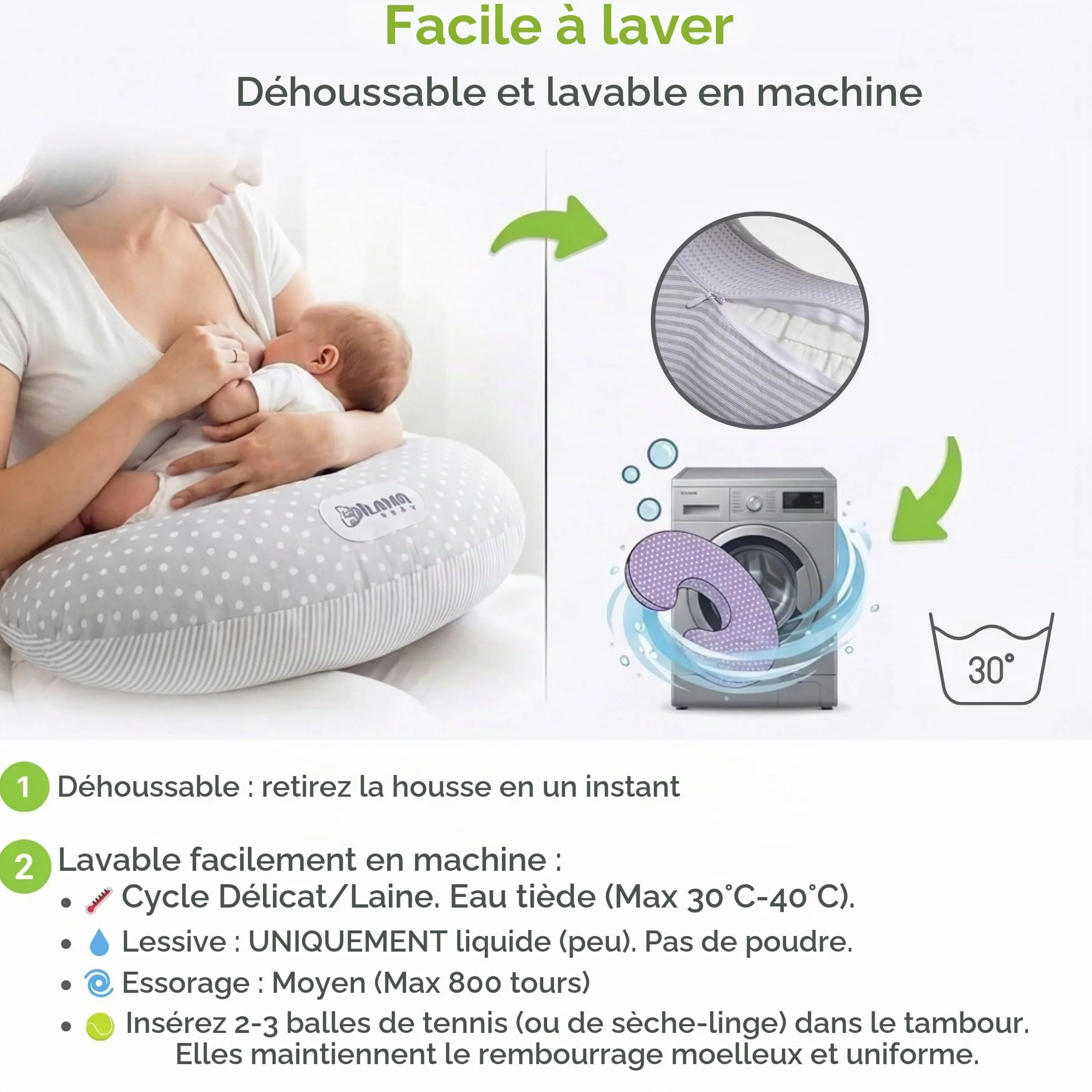 Coussin Allaitement Dilamababy 100% Coton Oeko-Tex Déhoussable Lavable