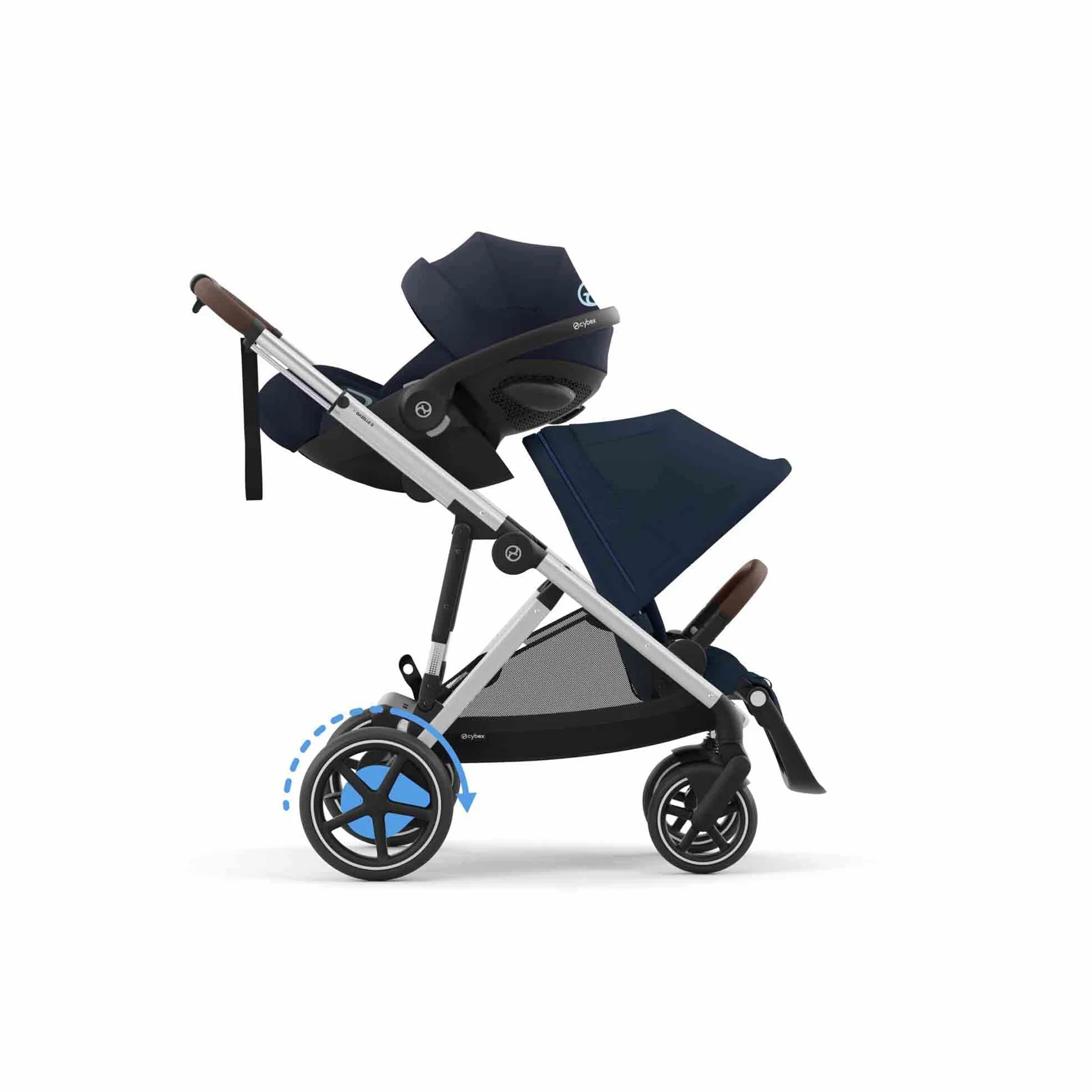 CYBEX Poussette Gold e-GAZELLE S, de la naissance à 4 ans, max 22 kg, système tout-en-1 avec propulsion électrique, bleu océan