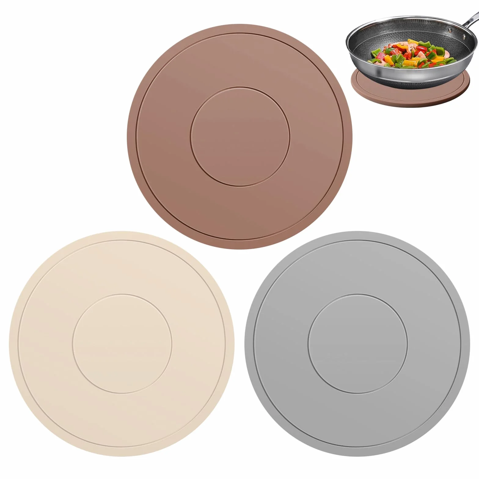 Tapis Silicone Set de Table 3 Pièces Multifonctionnel Dessous de Poêle Résistant à la Chaleur Antidérapant