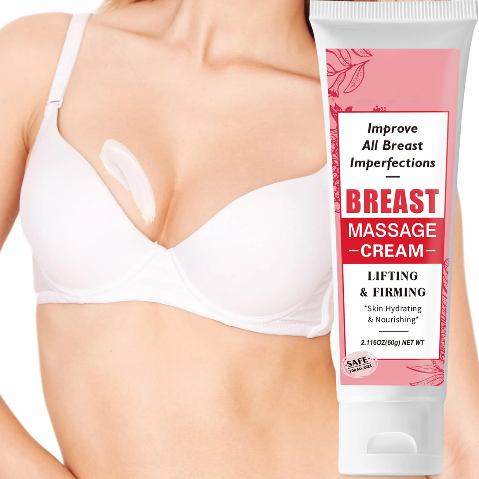 Crème d'amélioration de la Poitrine 60g, Crème Augmentante et Hydratante, Raffermissante Lifting Massage