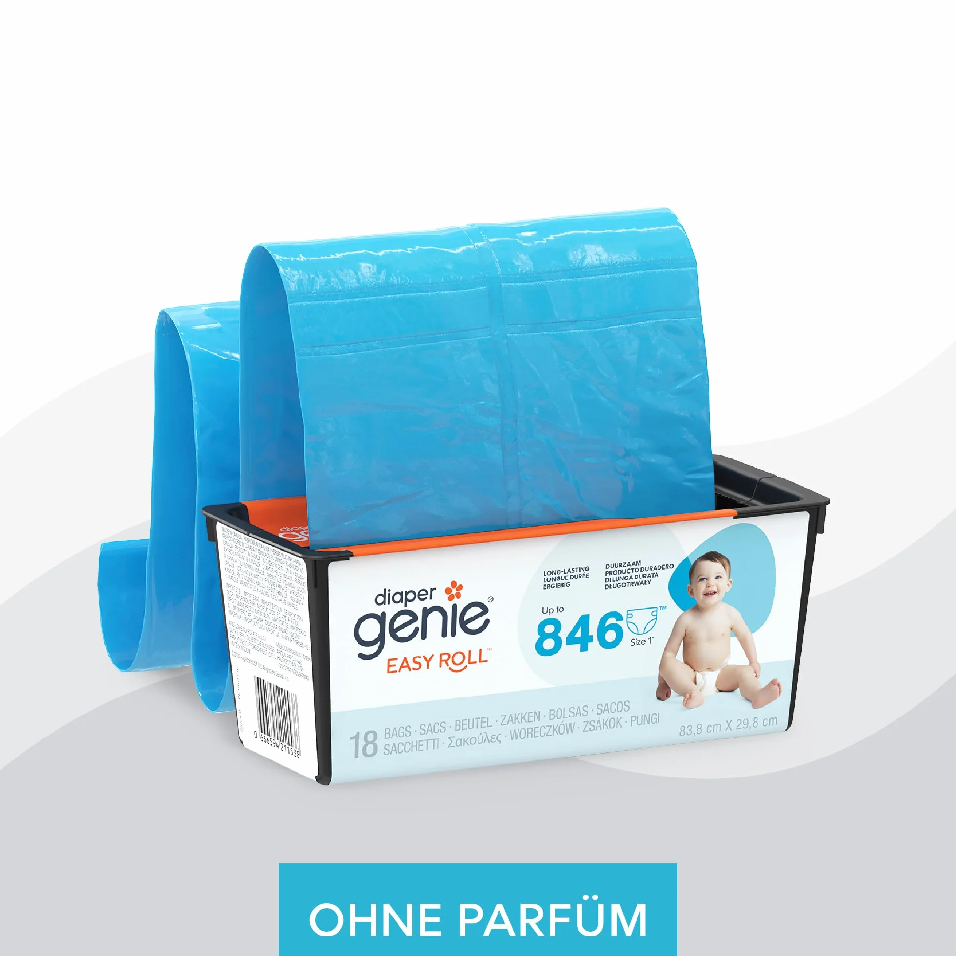 Diaper Genie Lot de 2 paquets de 18 sacs de recharge Easy Roll d'origine, compatibles poubelles à couches Platinum