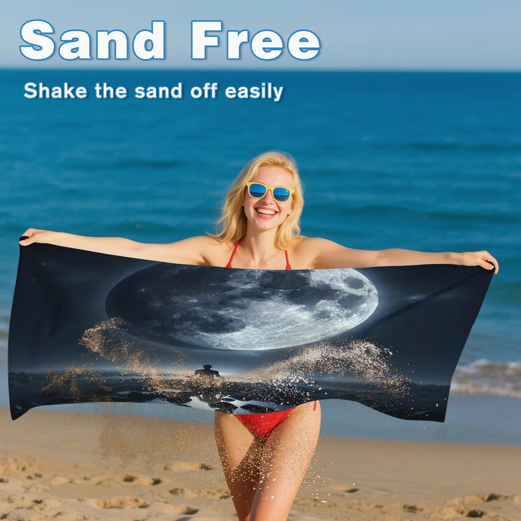 Serviette de Plage XXL Microfibre Lune Méditation Zen, Drap de Plage Séchage Rapide Anti Sable & Légère, Serviette de Bain Grande Taille 150x200 cm, Accessoire & Cadeau été