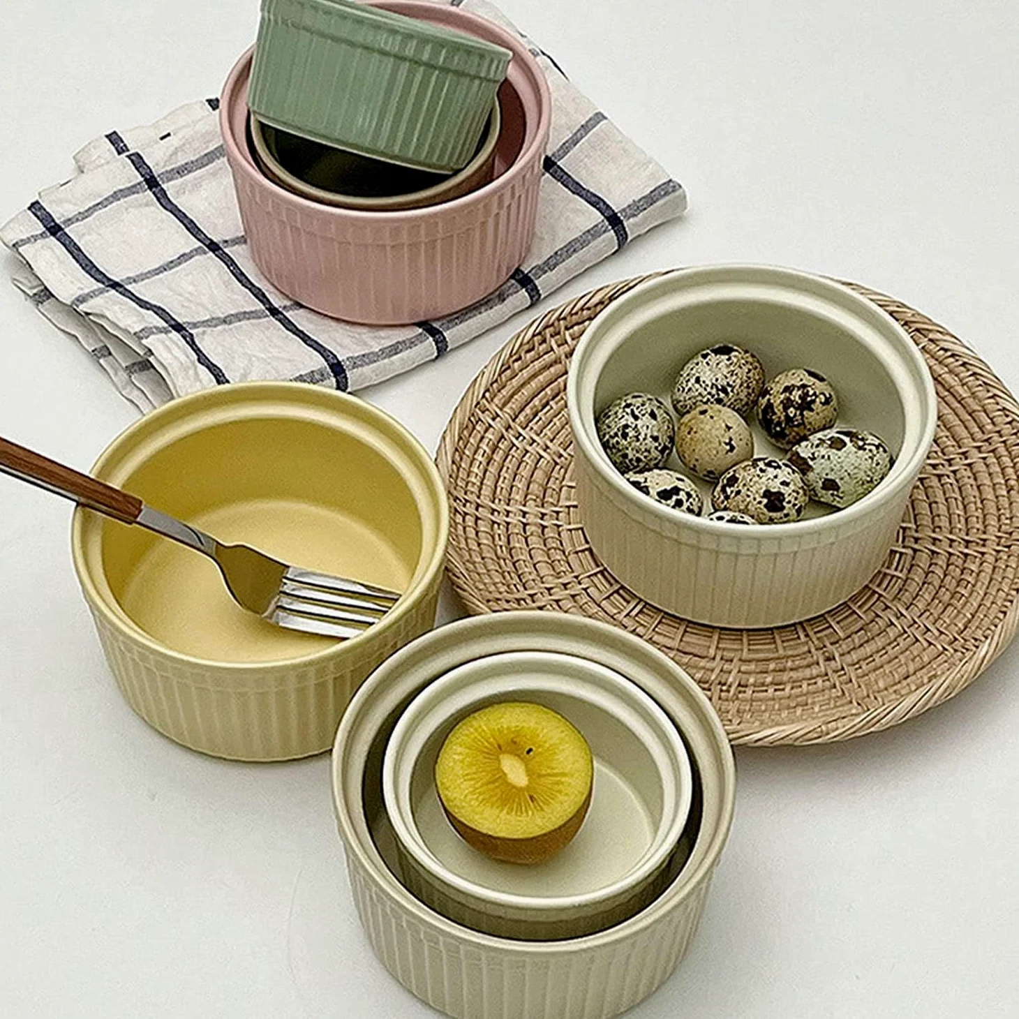 Bol à soupe, bol à riz, bol à déjeuner, ensemble de ramequins, 120 ml, ramequins à crème brûlée, plats à soufflé allant au four, ramequins à soufflé, ramequins for friteuse à air-rose-lot de 2 ( Color