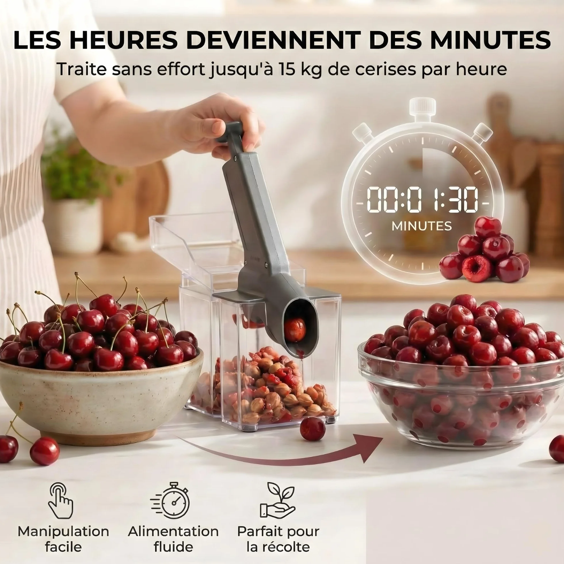 Thiru Premium Dénoyauteur de cerises grande capacité anti-éclaboussures Made in Germany