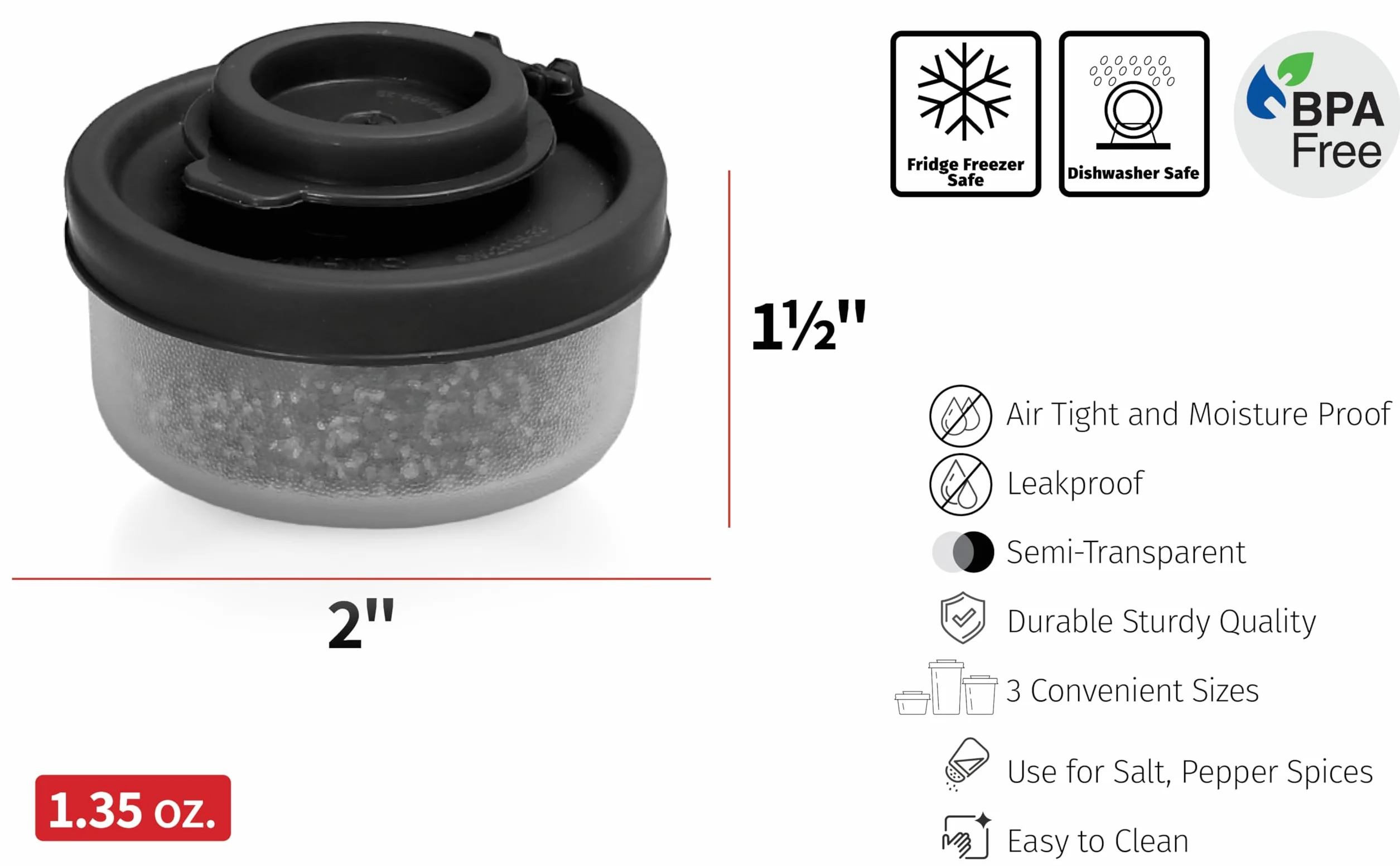 SIGNORAWARE Lot de 2 salières et poivrières étanches camping pique-nique extérieur cuisine voyage ensemble épices transparent couvercles rouges
