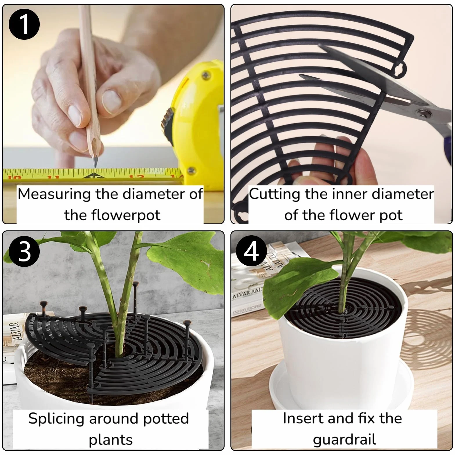 Grille de Protection pour Pot de Fleurs Rond 30 cm Noire Découpable