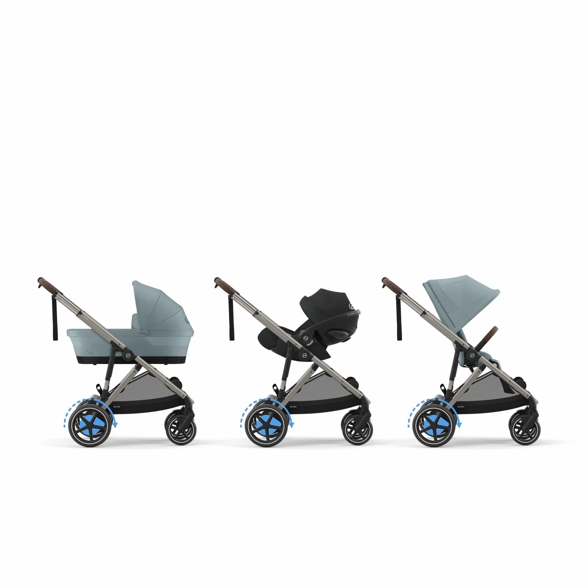 CYBEX Poussette Gold e-GAZELLE S, de la naissance à 4 ans, max. 22 kg, système tout-en-1 avec propulsion électrique, Bleu orageux